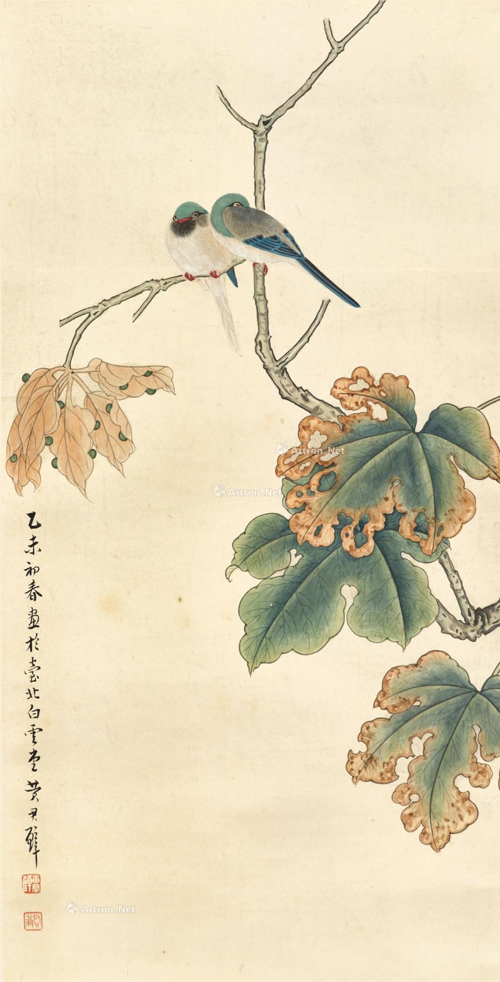 【1955年作 双栖图 立轴 设色纸本】拍卖品_图片_价格_鉴赏_绘画_雅昌