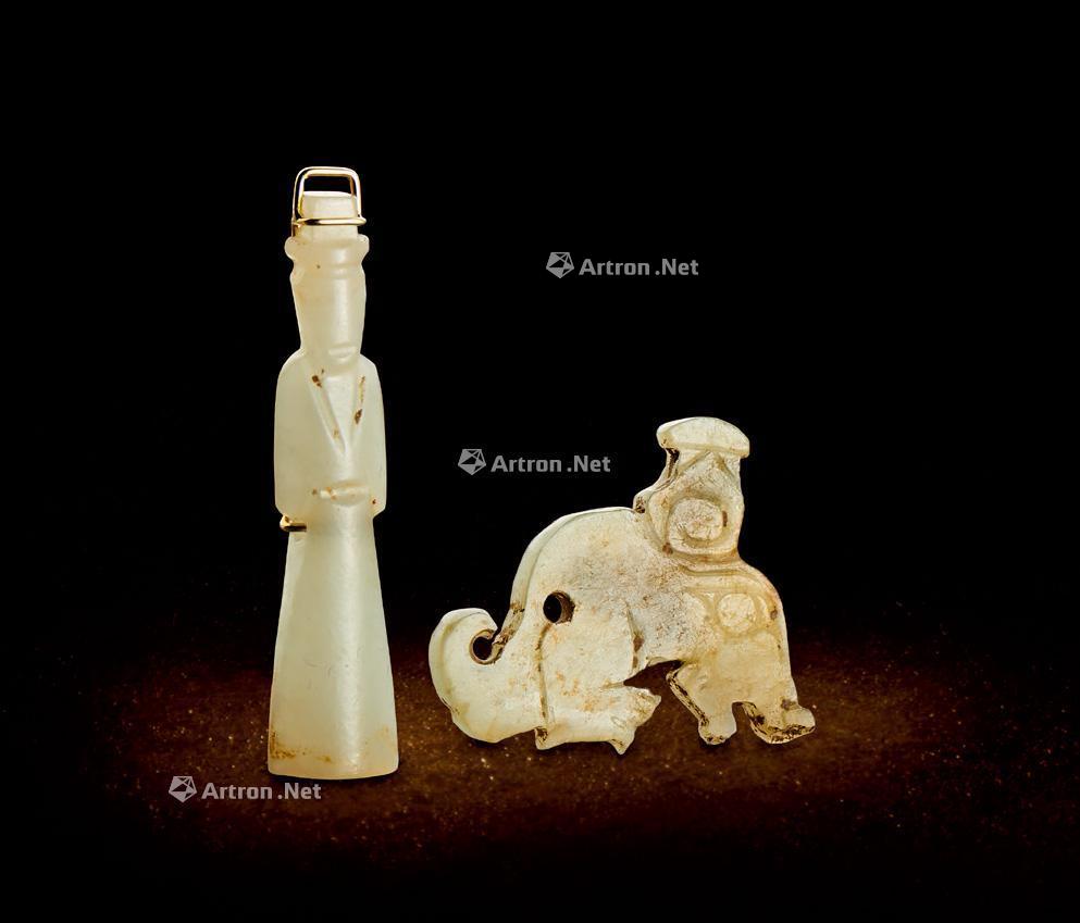 【商-汉 商代白玉「夔龙」珮及汉代白玉翁仲】拍卖品_图片_价格_鉴赏