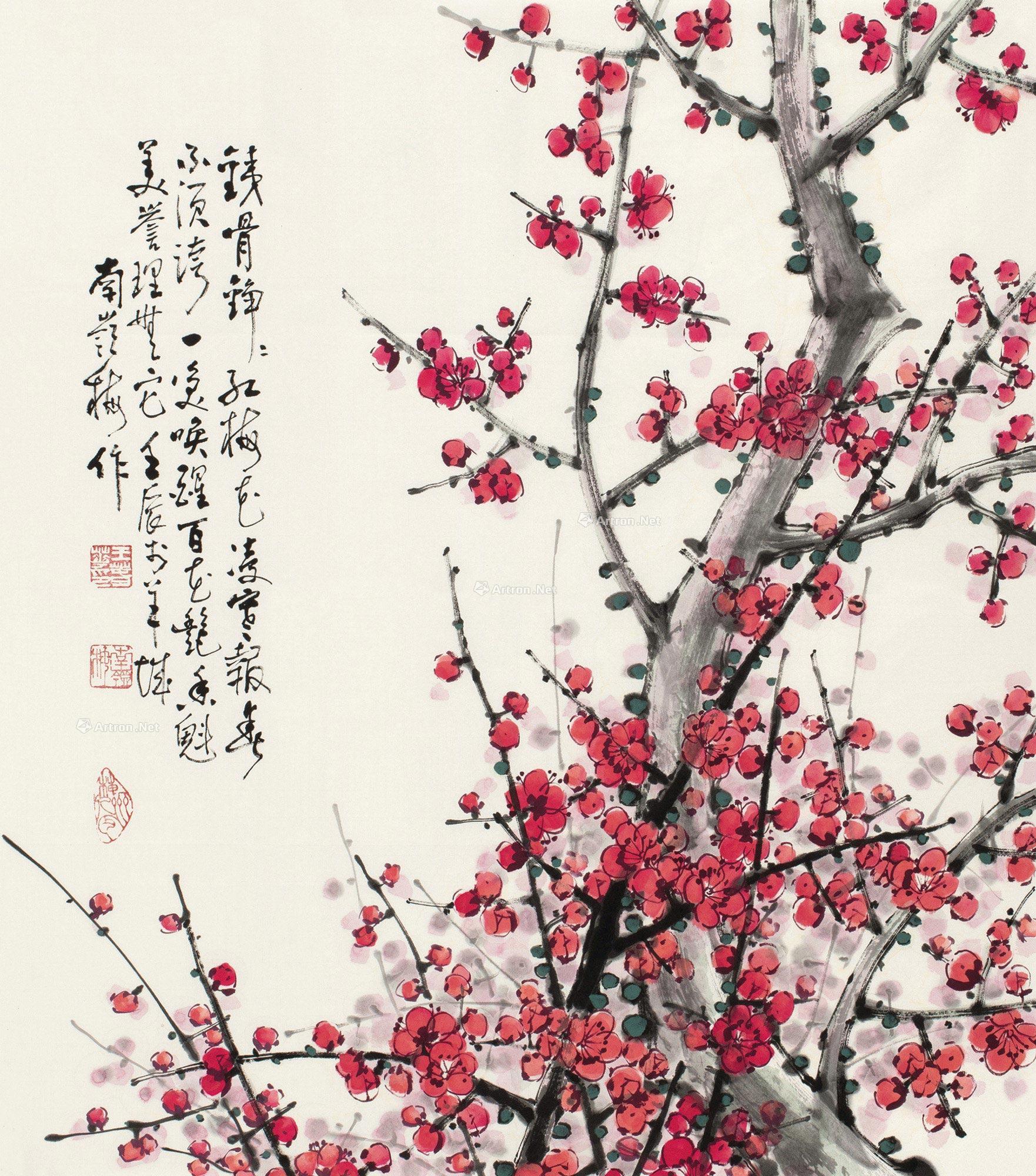 【壬辰(2012年)作 铁骨铮铮红梅花 镜心 设色纸本