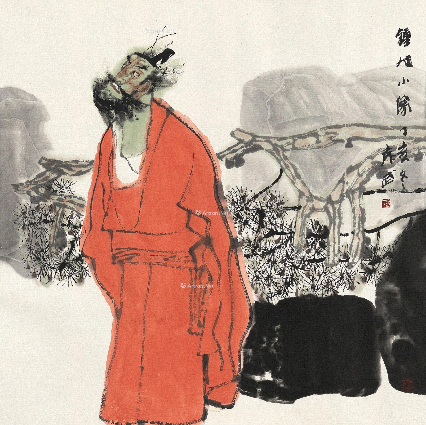 2674 2007年作 钟馗小像 镜心 设色纸本