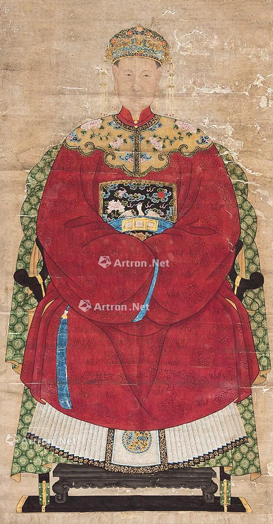 0201清祖宗像立轴设色纸本