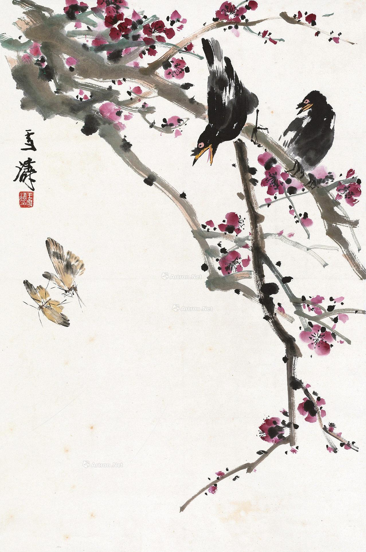 0322喜上眉梢立轴设色纸本