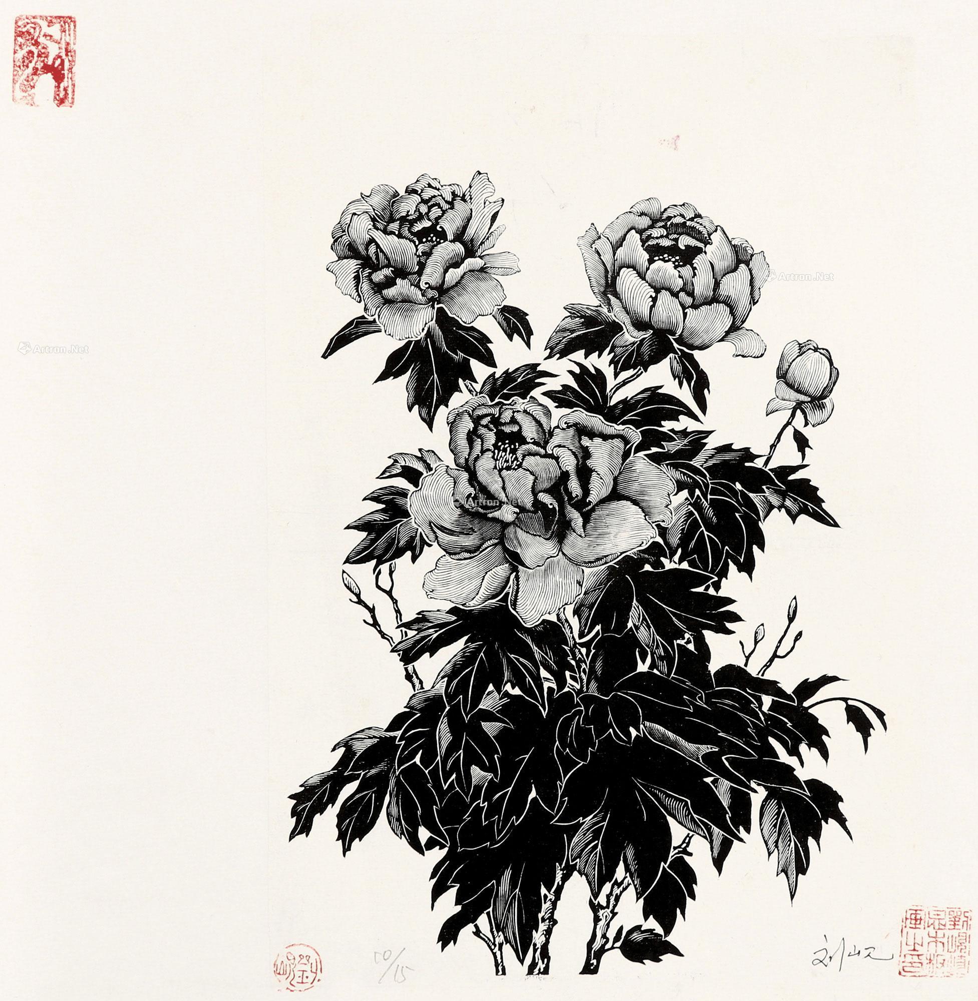 【1958年作 牡丹 纸本 木口木刻】拍卖品_图片_价格_鉴赏_版画_雅昌