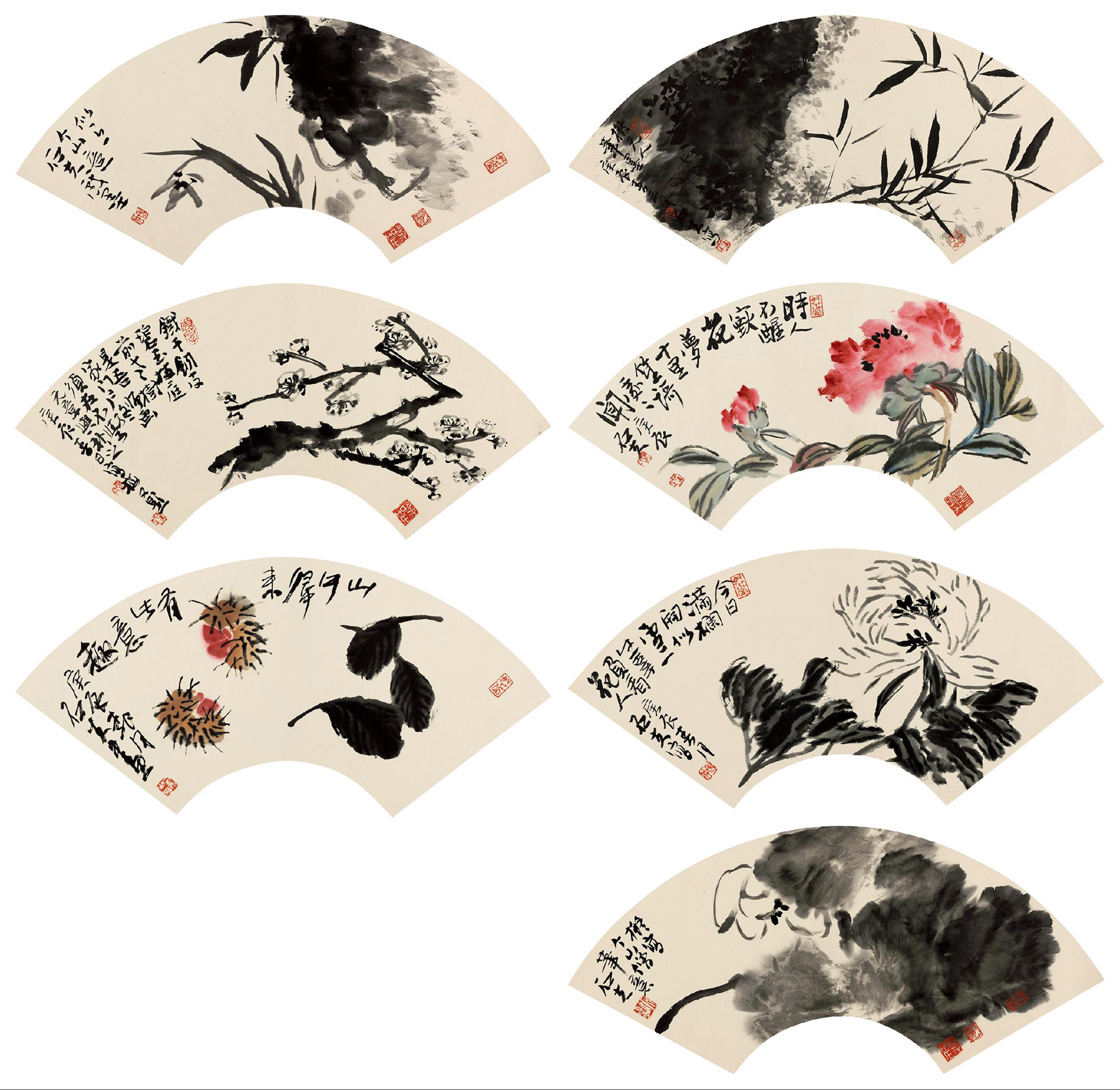 1393花鸟扇面镜心设色纸本