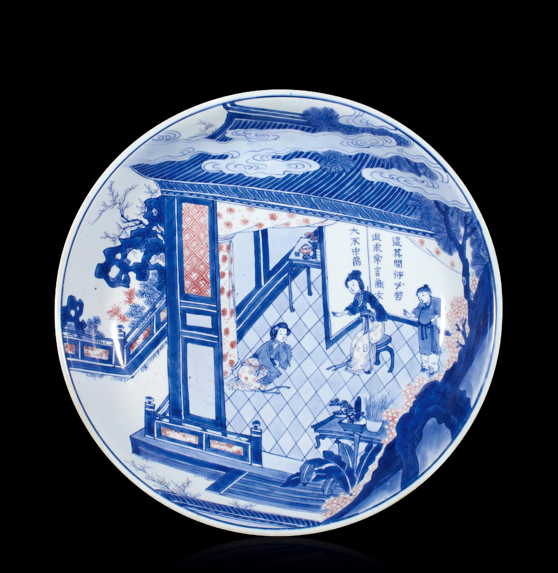 西厢记故事图盘】拍卖品_图片_价格_鉴赏_清代青花釉里红瓷器_雅昌