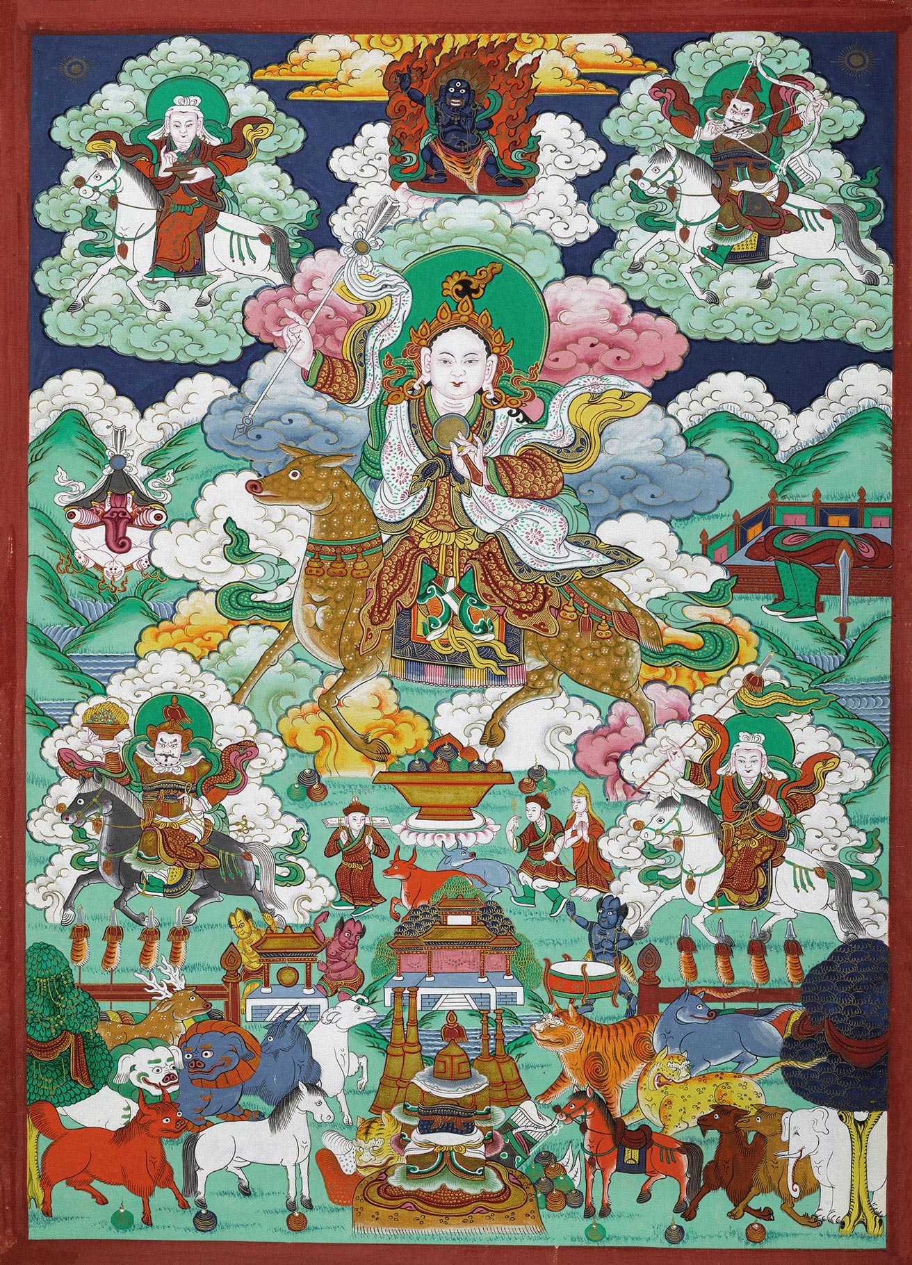 3302 北京或蒙古19世纪 棉布矿物颜料五守舍神唐卡