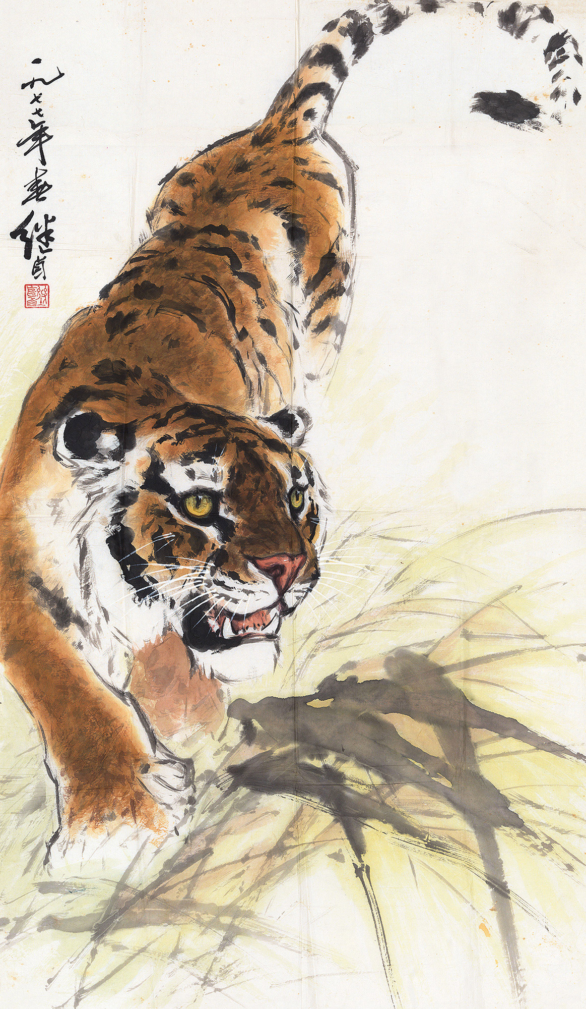 08661977年作老虎镜心设色纸本