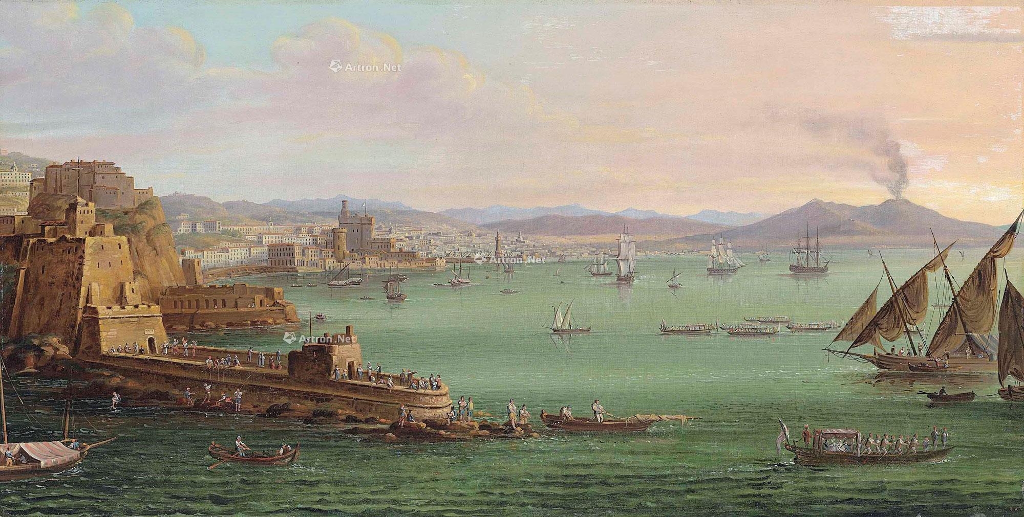 0185 the bay of naples with the castel dellovo,the vesuvius