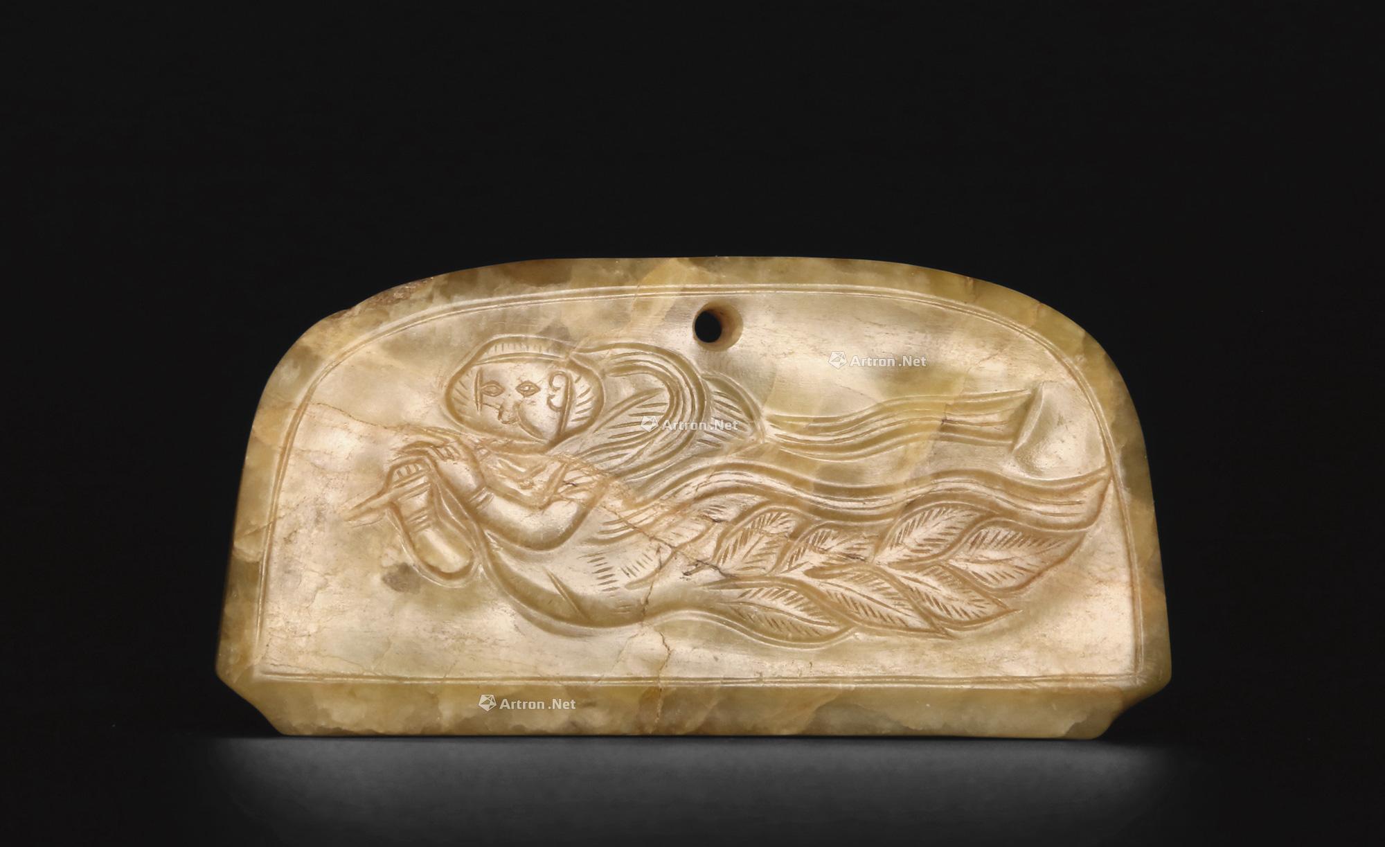 0314唐青黄玉迦陵频加纹梳背