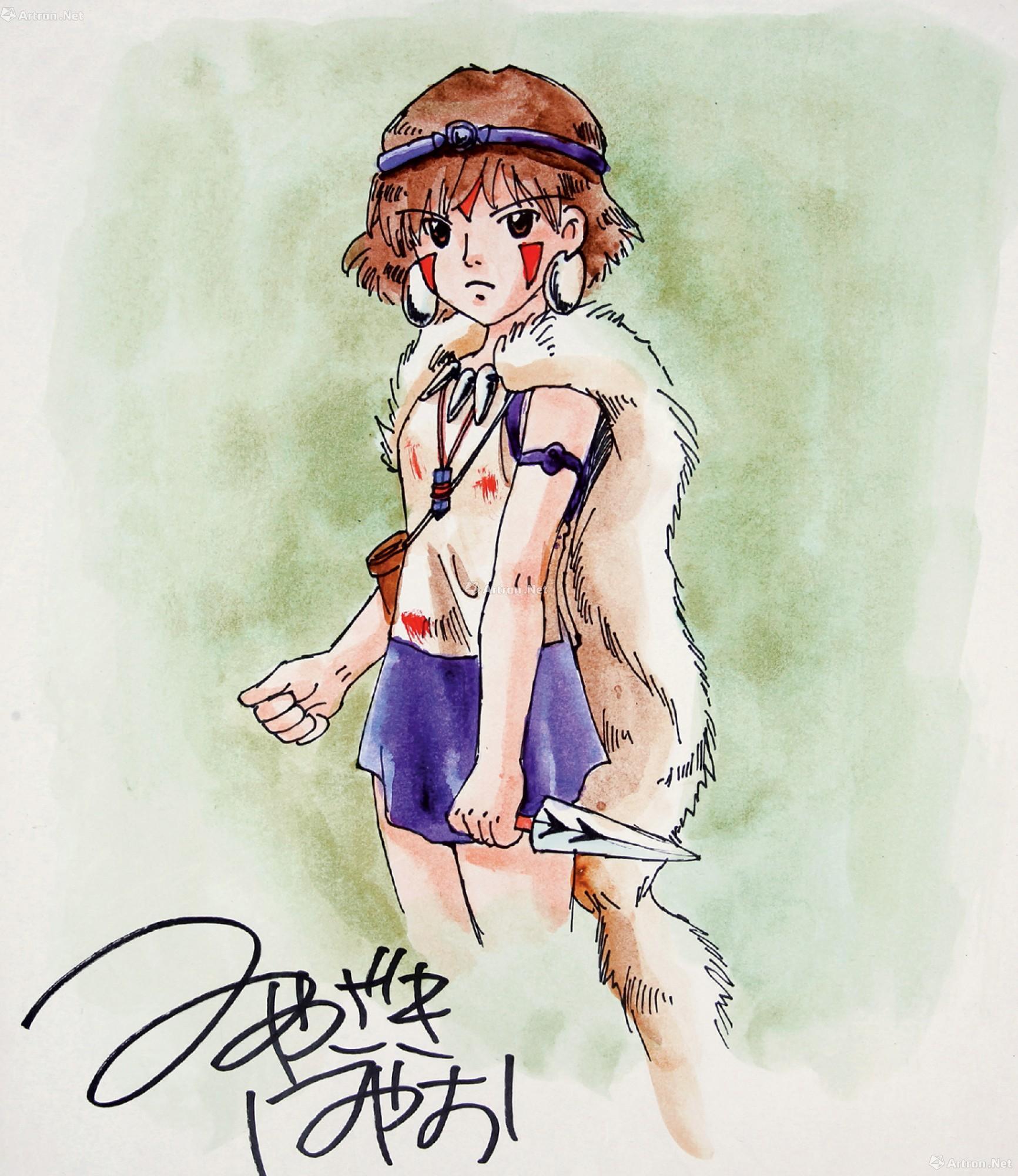 4250现代卡通人物彩色原稿宫崎骏绘幽灵公主卡通人物彩色原稿一幅