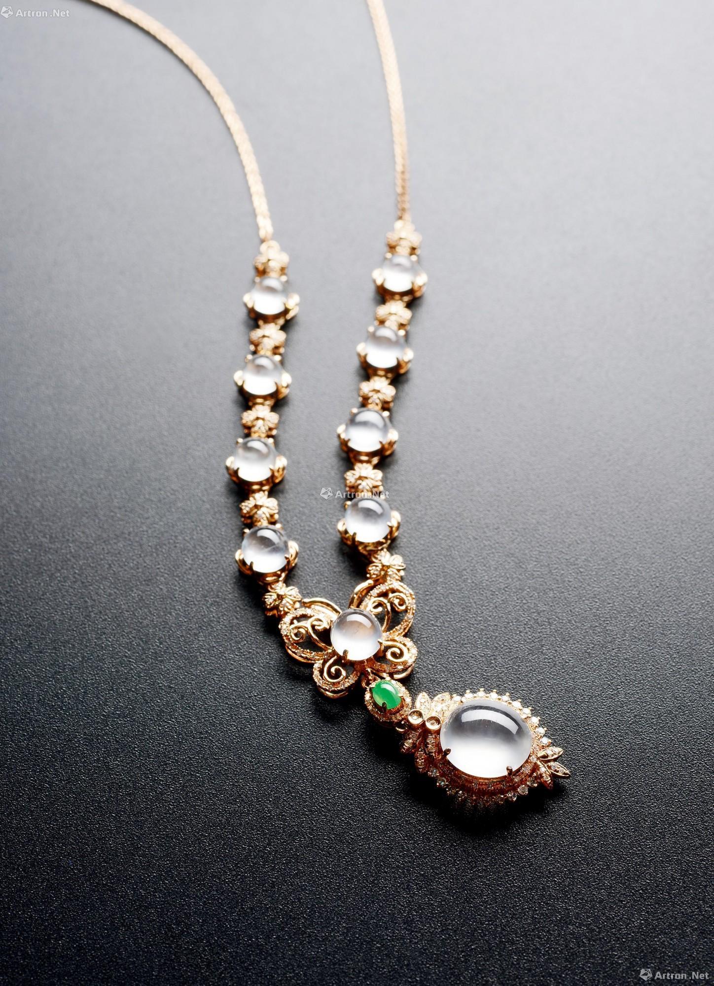 2912缅甸天然玻璃种翡翠蛋面项链