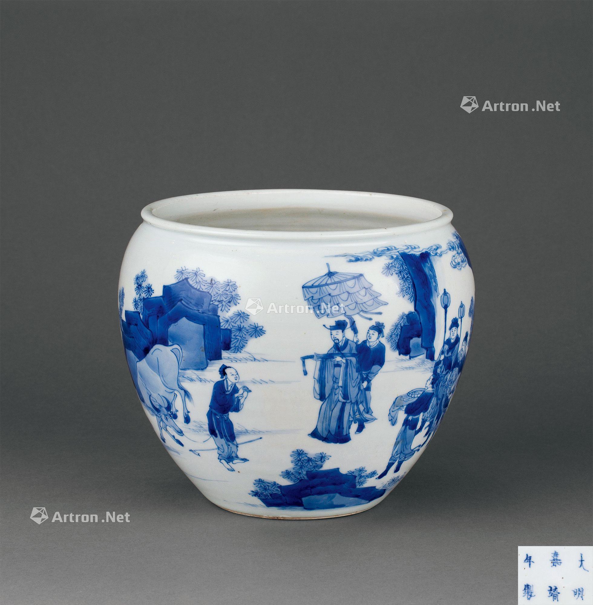 1894明代13681644青花人物故事纹卷缸