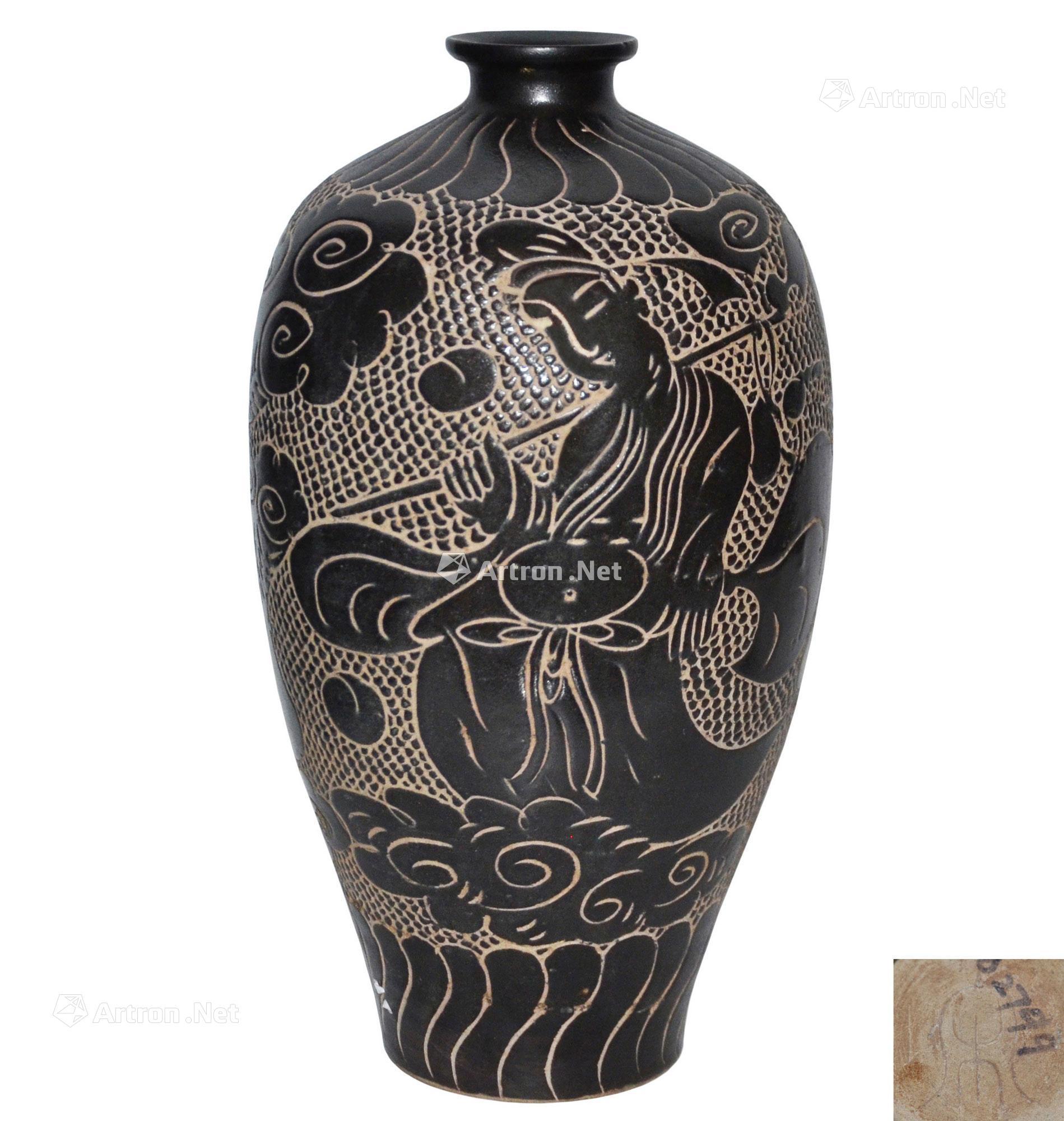 【西夏 黑釉刻花风云人物梅瓶】拍卖品_图片_价格_鉴赏_元代以前陶瓷