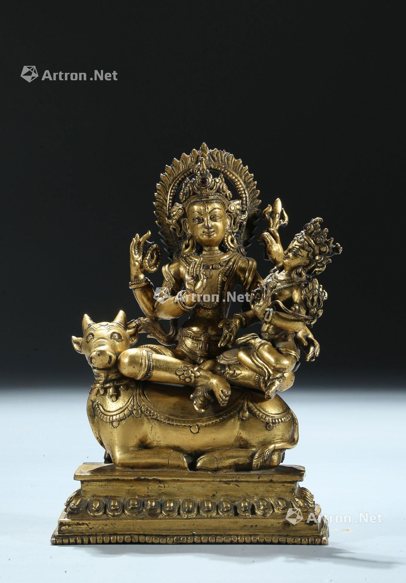 3373十五世纪尼泊尔铜鎏金骑牛菩萨