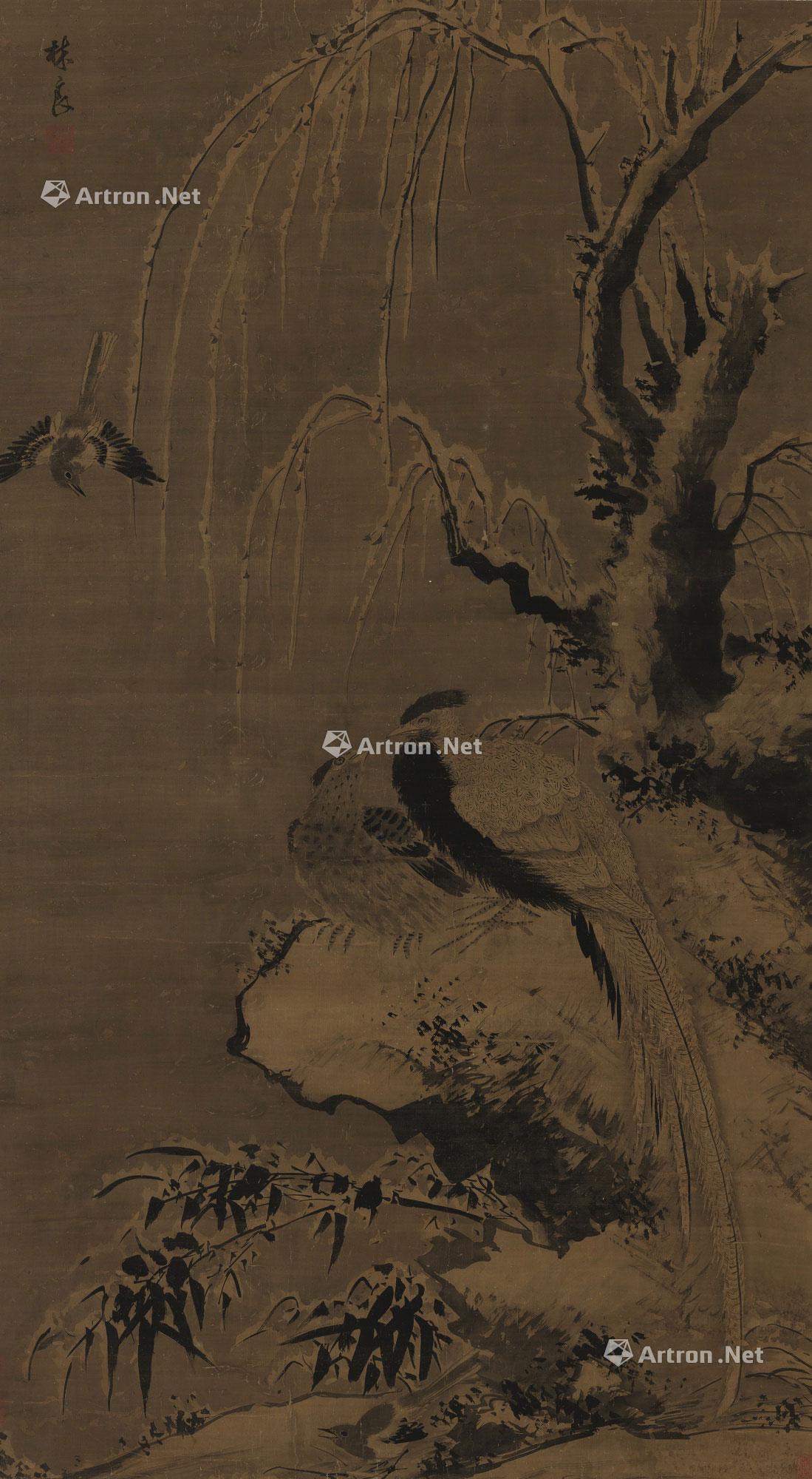 1110 寒雪山鸡 立轴 水墨绢本