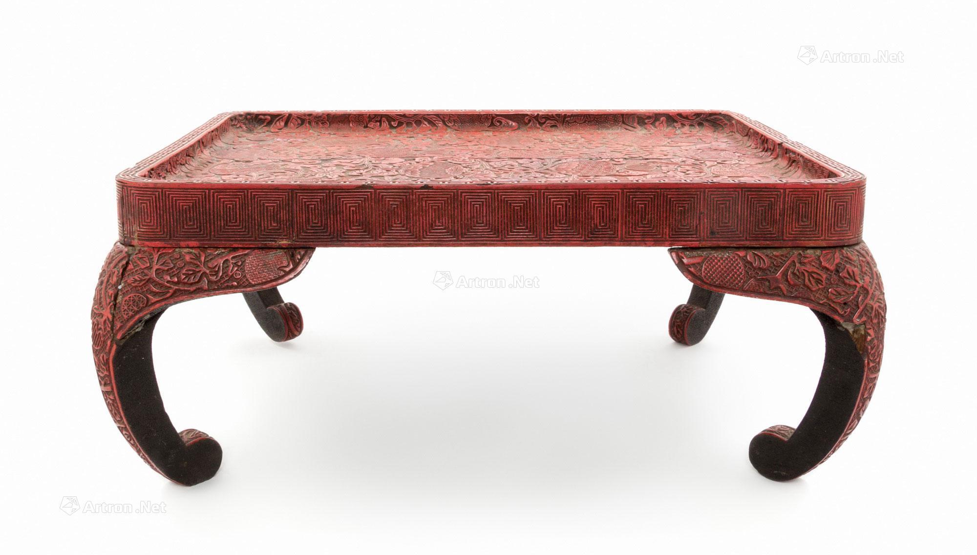 0534 红漆雕花果纹小茶几