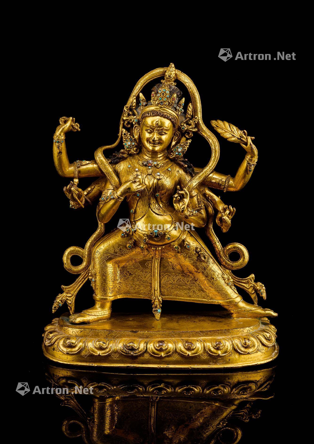 0021明1516世纪西藏风格精美叶衣观自在菩萨忿怒相铜立像