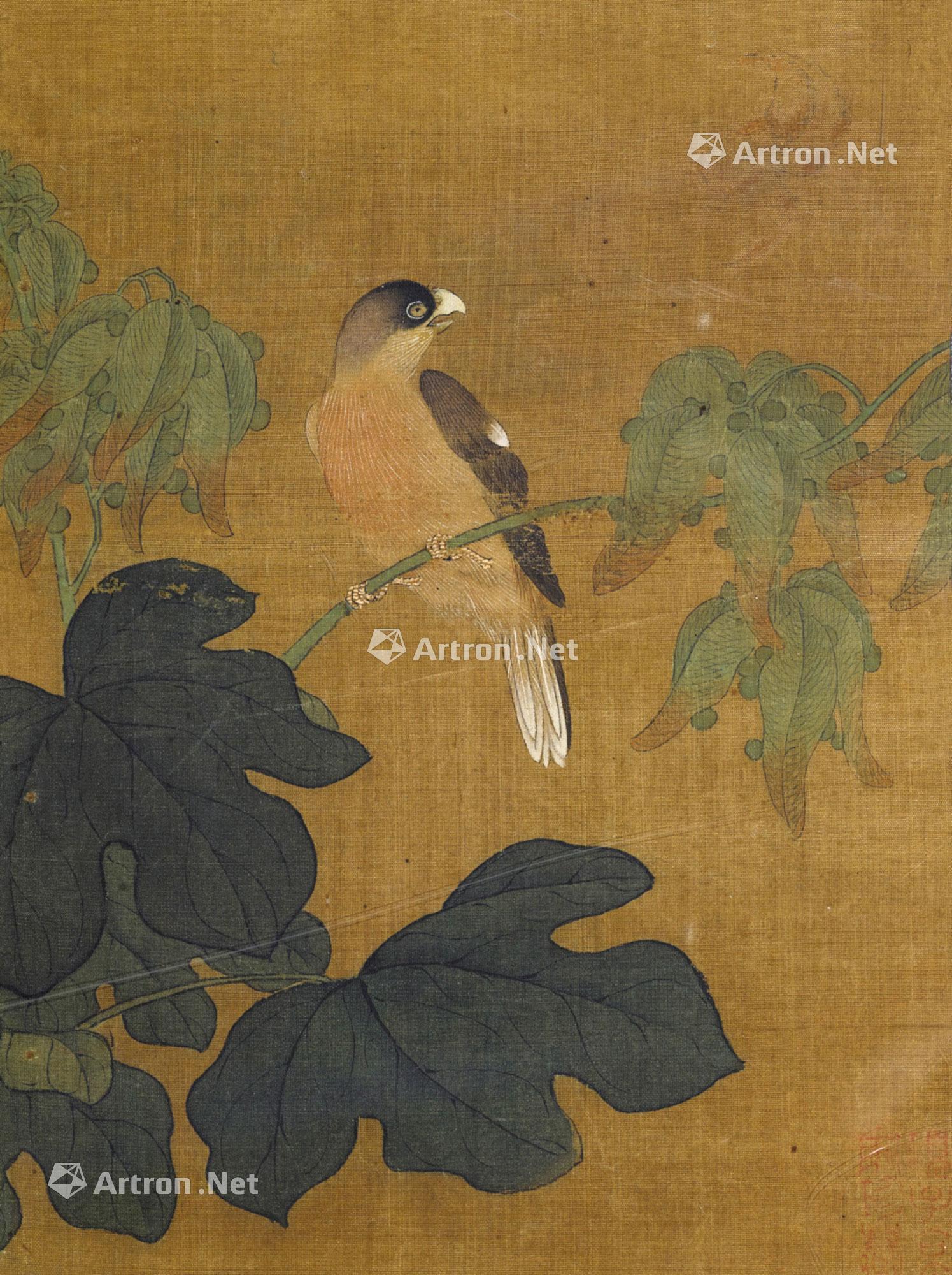 【桐叶小鸟 镜心(片) 绢本设色】拍卖品_图片_价格