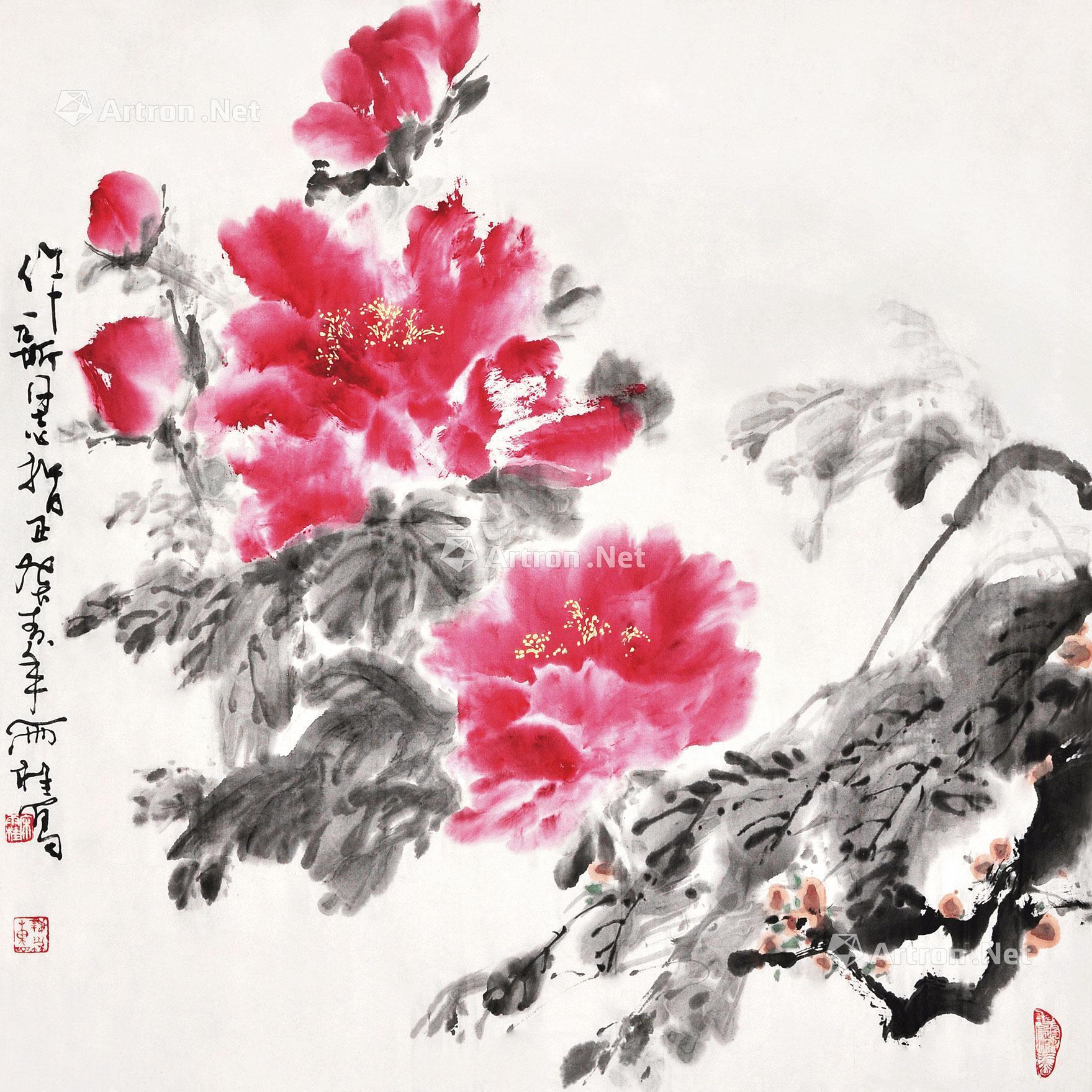 0001 牡丹 镜心 纸本