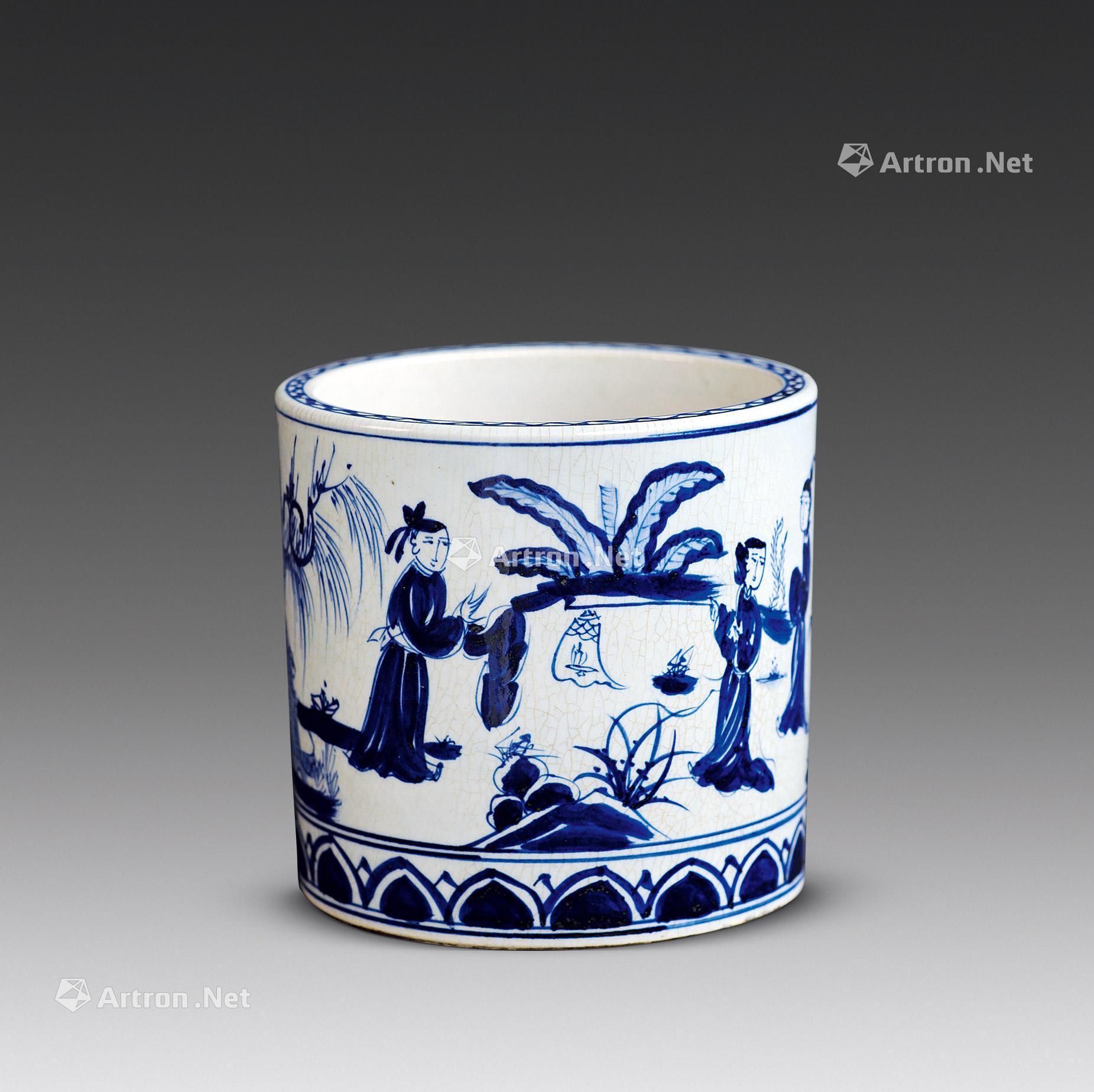 【明万历 青花人物纹笔筒】拍卖品_图片_价格_鉴赏_明代青花瓷器_雅昌