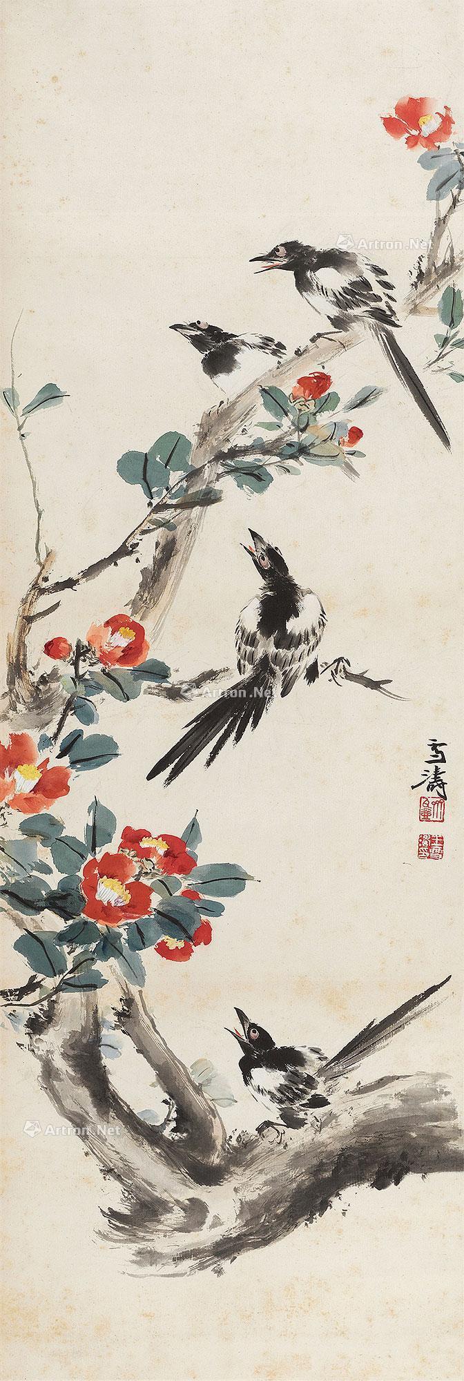 0663四喜图立轴设色纸本