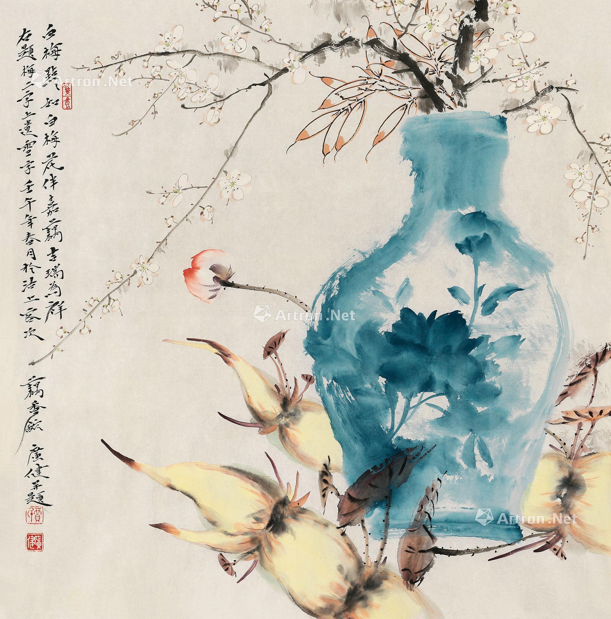 02332002年作白梅点点镜心设色纸本