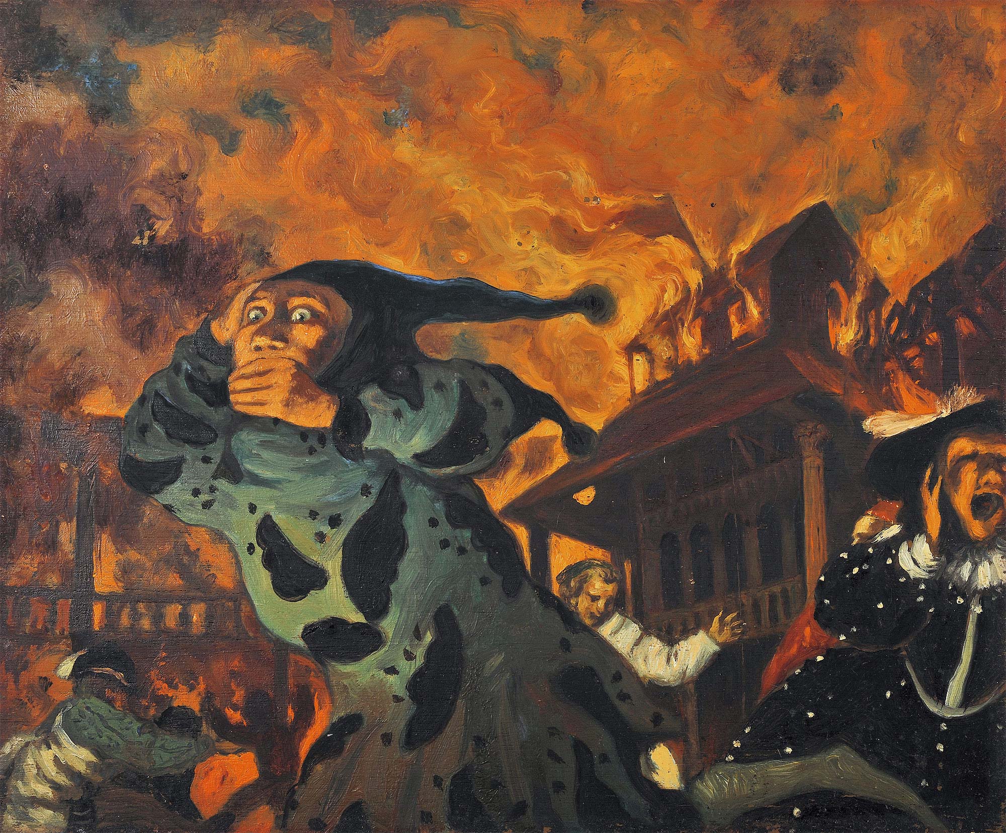 10146 1991年作 歌剧院着火 木板油画