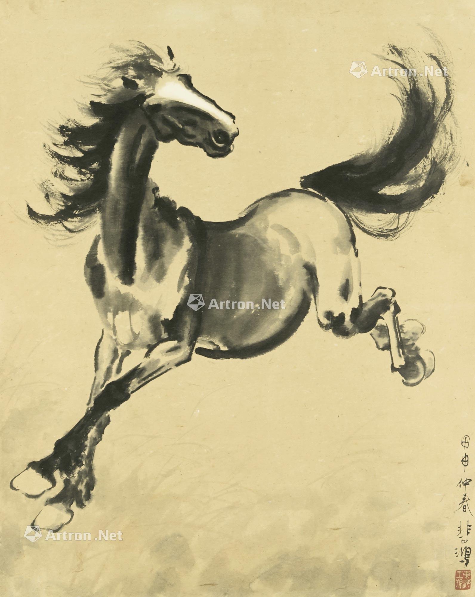 0261 1944年作 奔马图 立轴 设色纸本