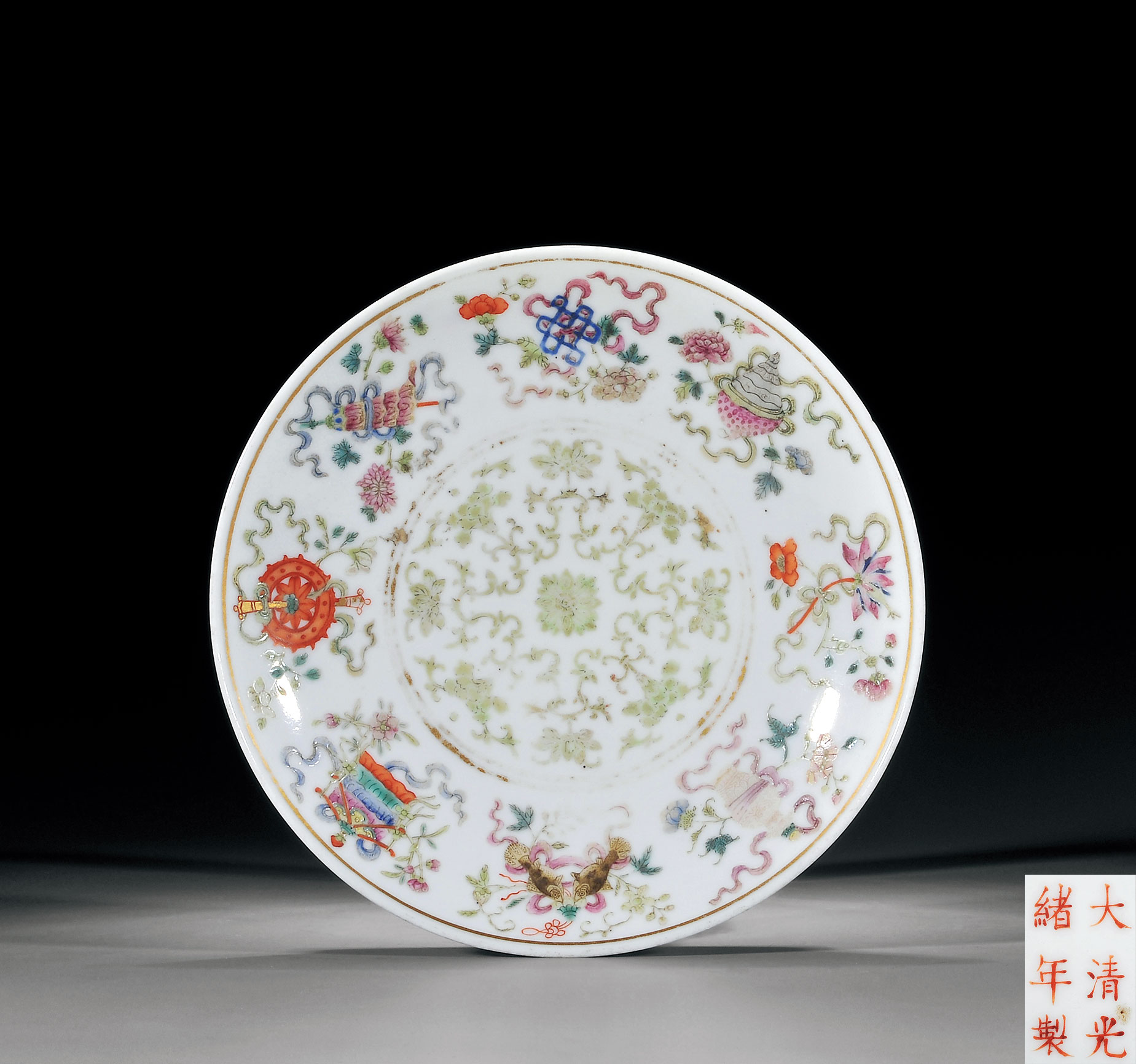 【清光绪 粉彩缠枝莲八宝纹盘】拍卖品_图片_价格_鉴赏_清代粉彩瓷器
