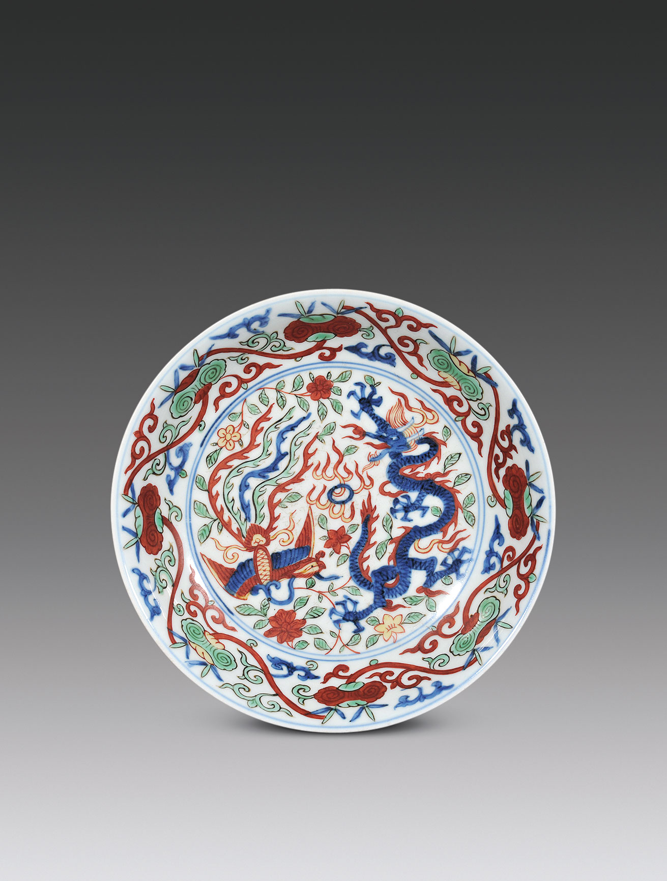 【明 青花五彩穿花龙凤纹盘】拍卖品_图片_价格_鉴赏_明代彩瓷_雅昌艺