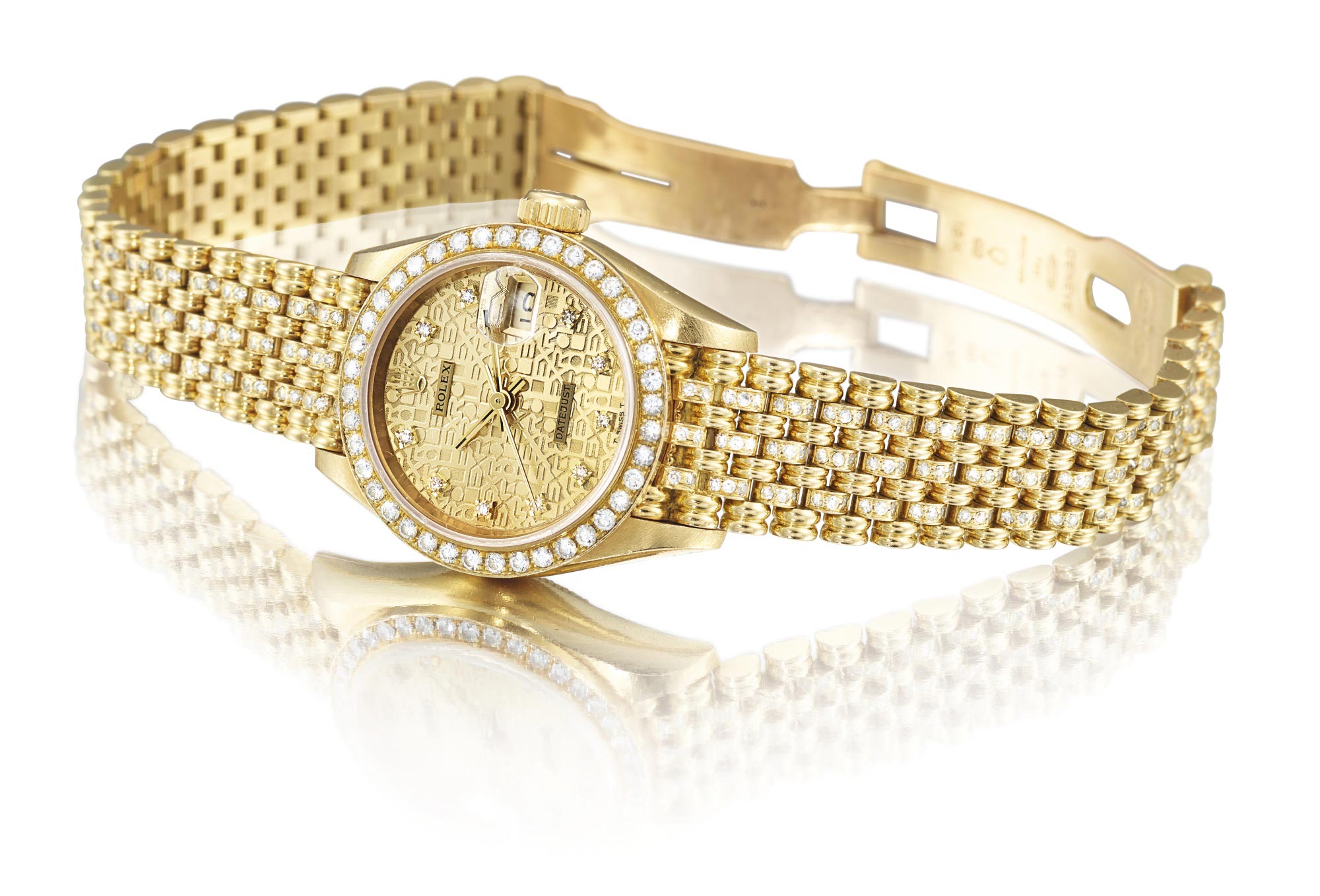2137 劳力士 69138型号「datejust」黄金镶钻石自动上链炼带腕表备