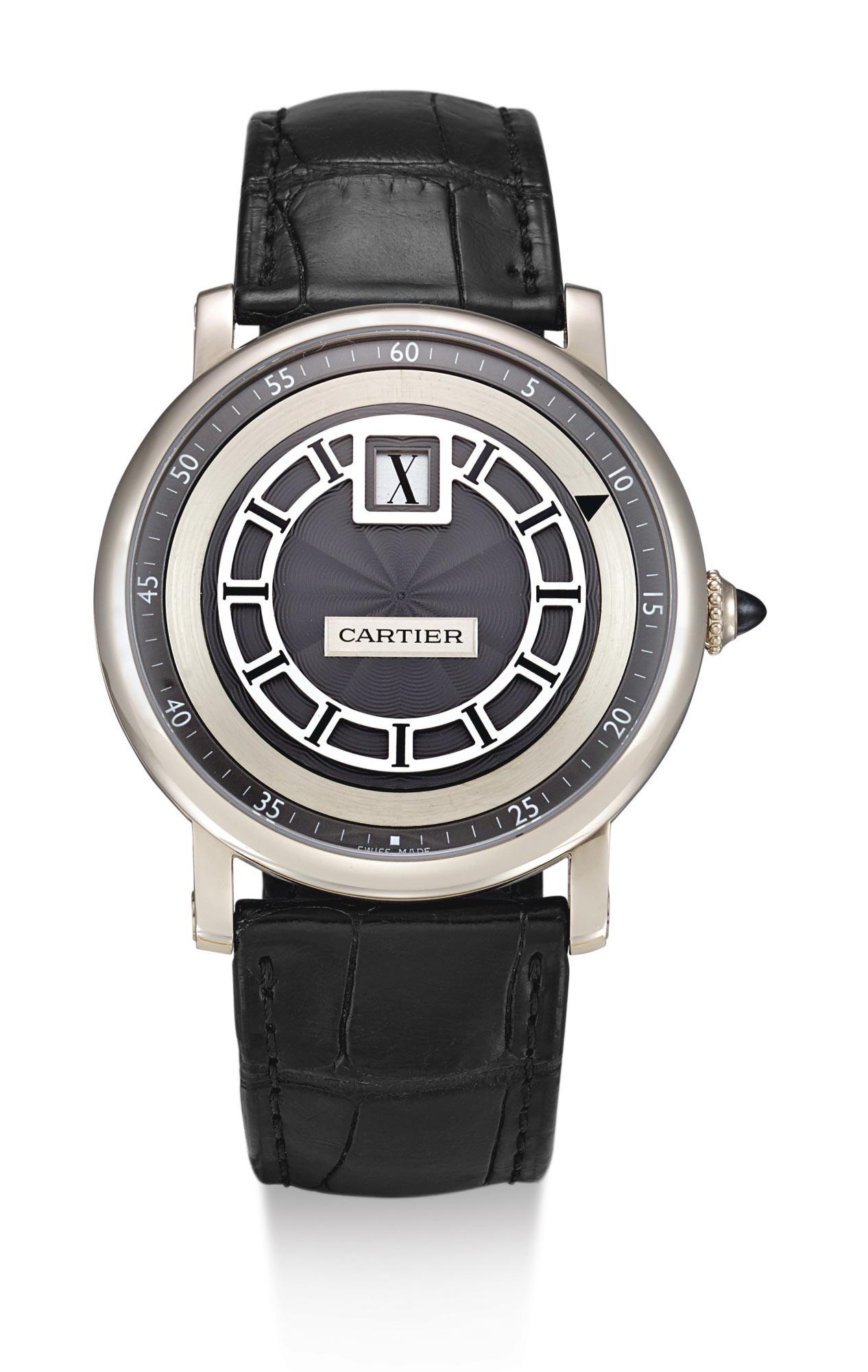 2163 卡地亚 2953k型号「rotonde de cartier」白金跳时腕表,编号104