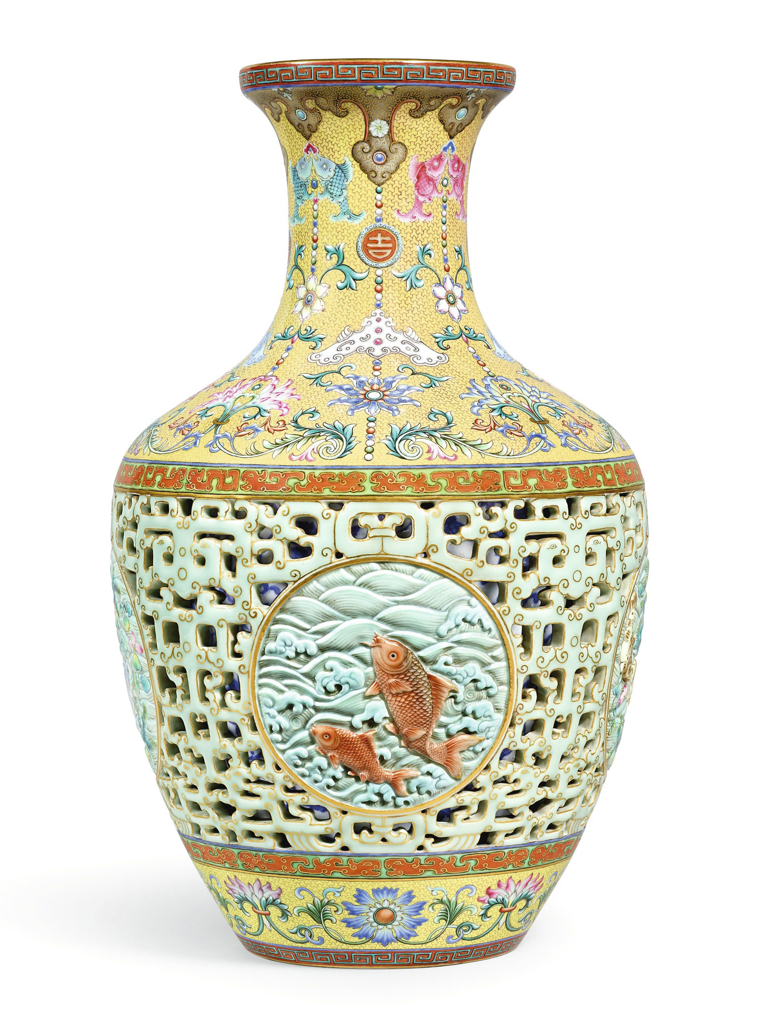 新座店色鍋島　赤色大花瓶、置いて物 時代物 工芸品　日本の陶磁　鍋島様式 色絵