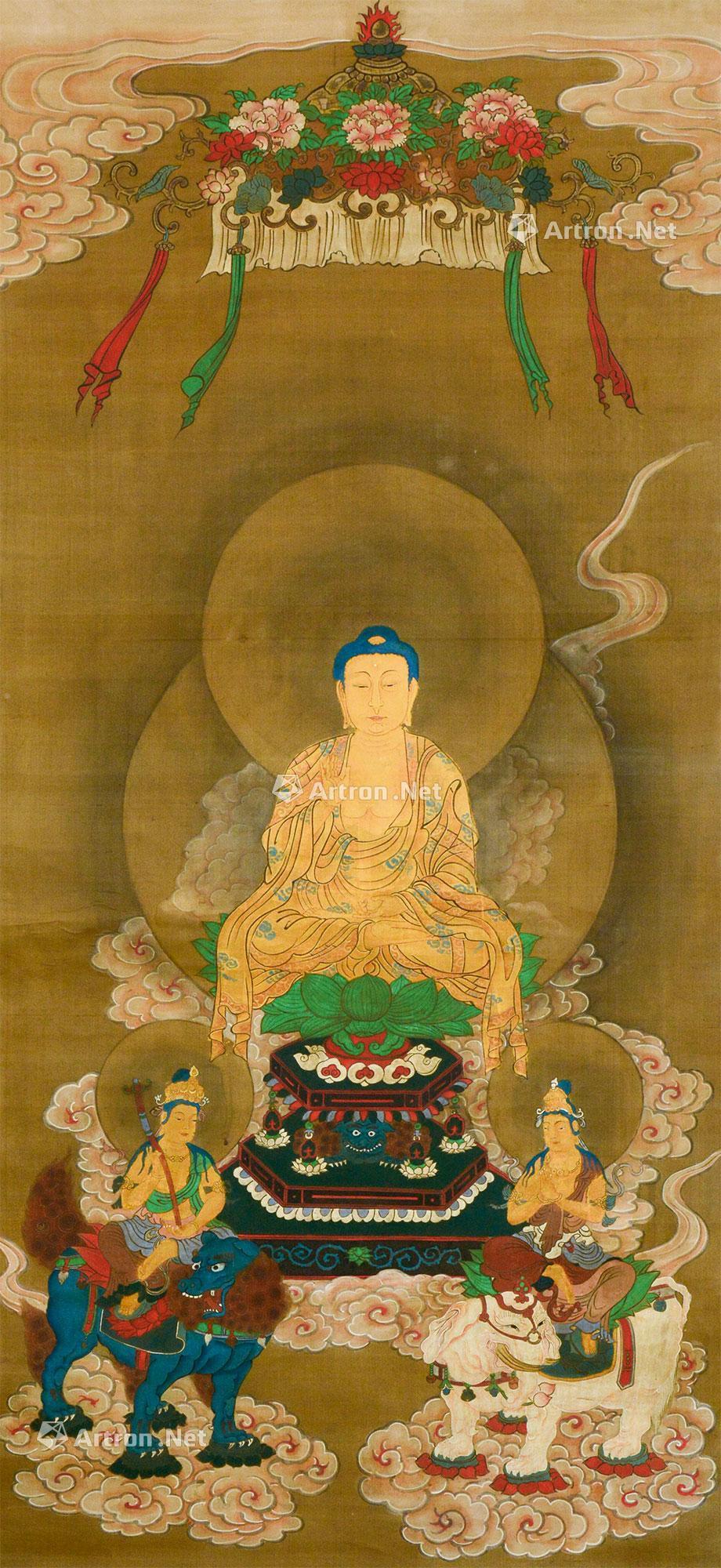 5809佛画三尊像立轴设色绢本