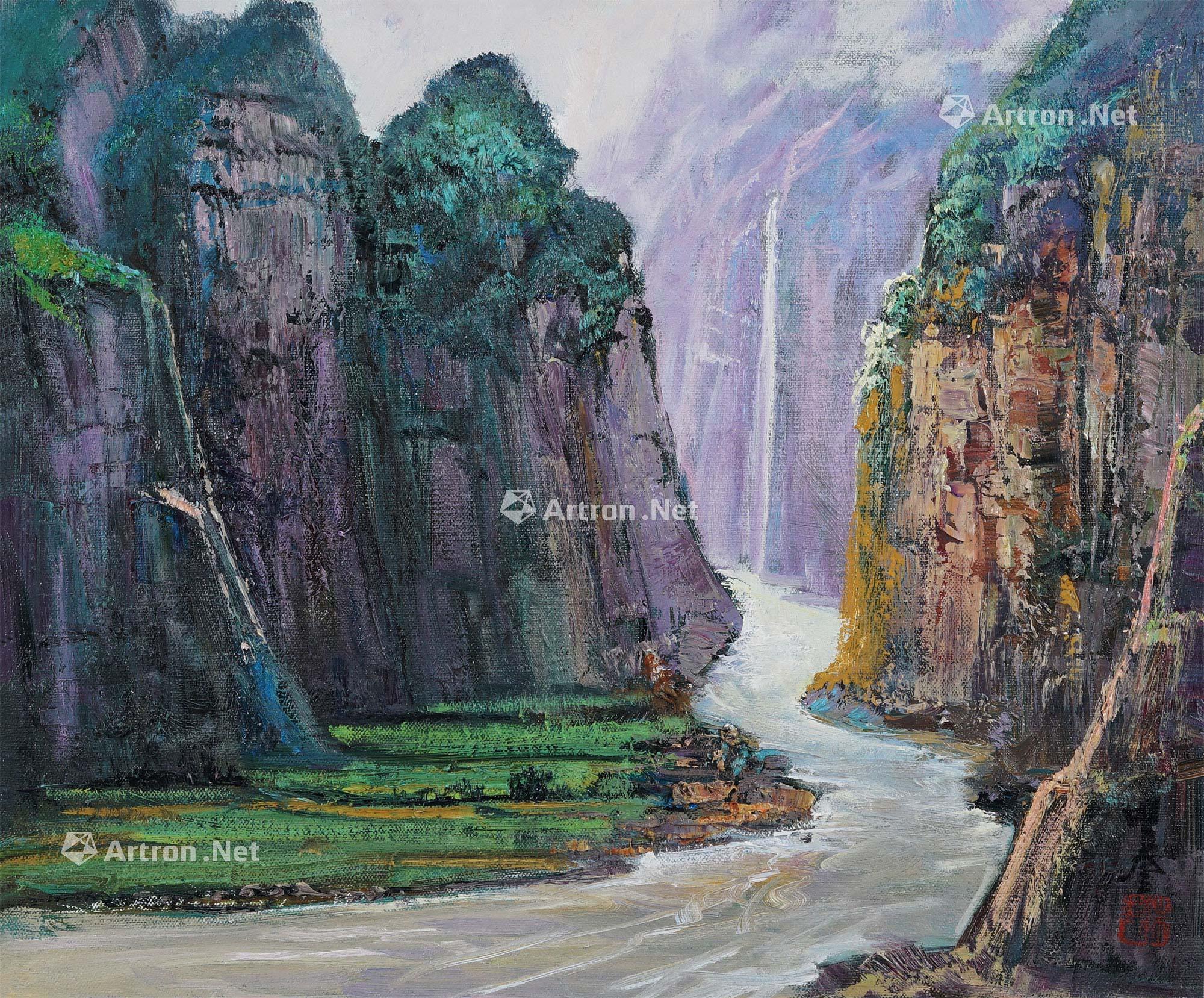 0329锦绣山川镜框布面油画