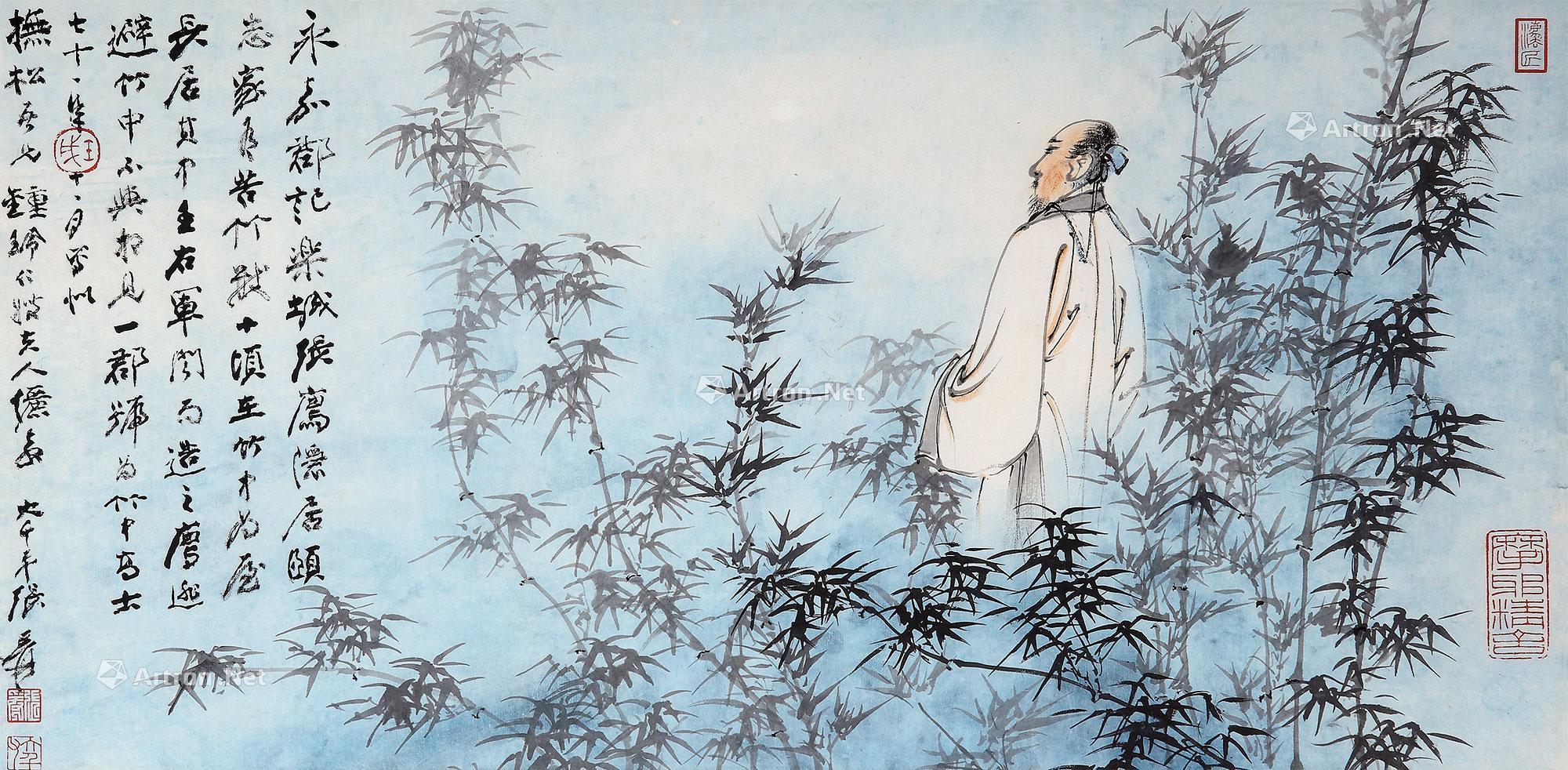 02531982年作竹林高士镜框设色纸本