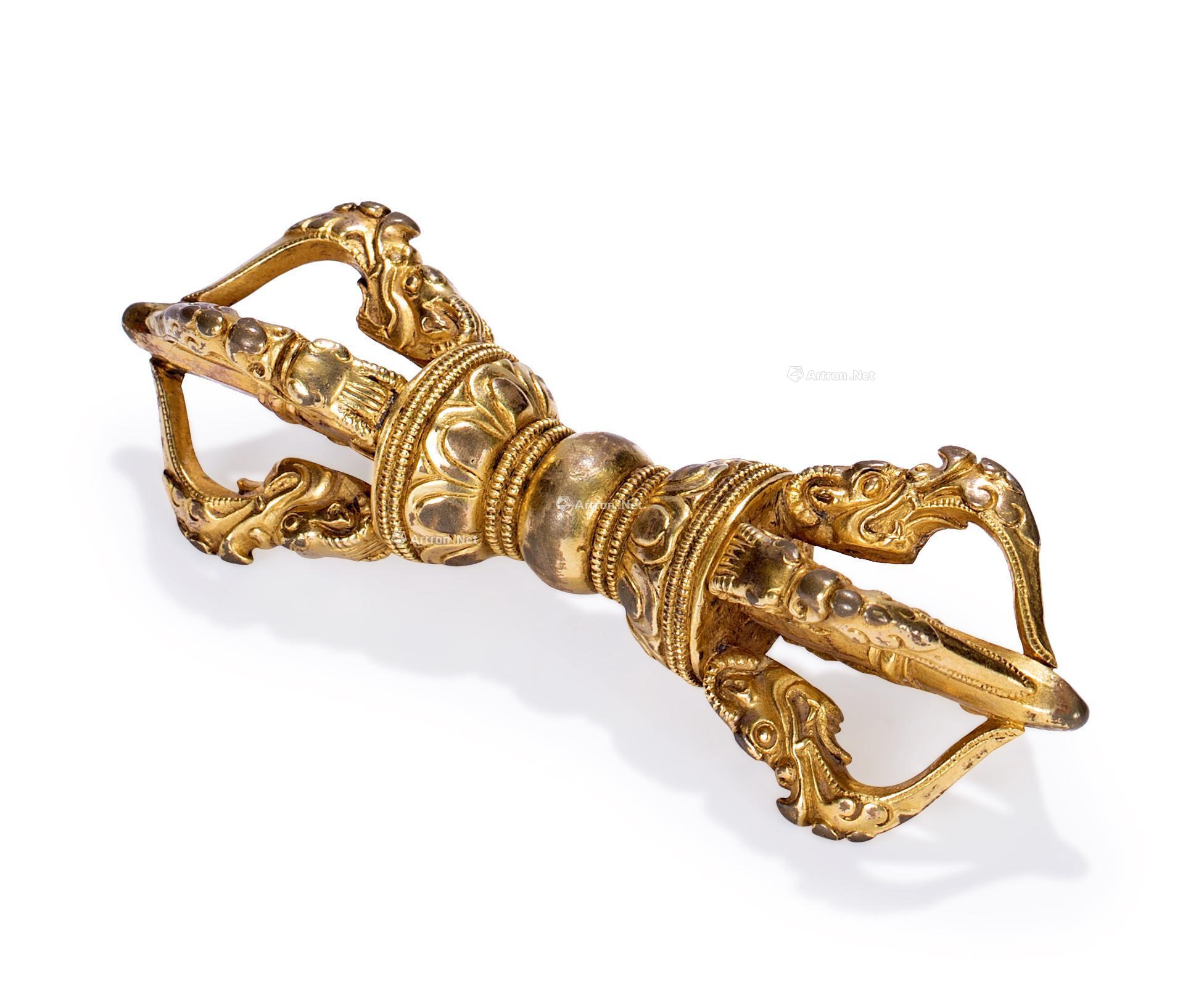 0755 明 铜鎏金五股金刚杵