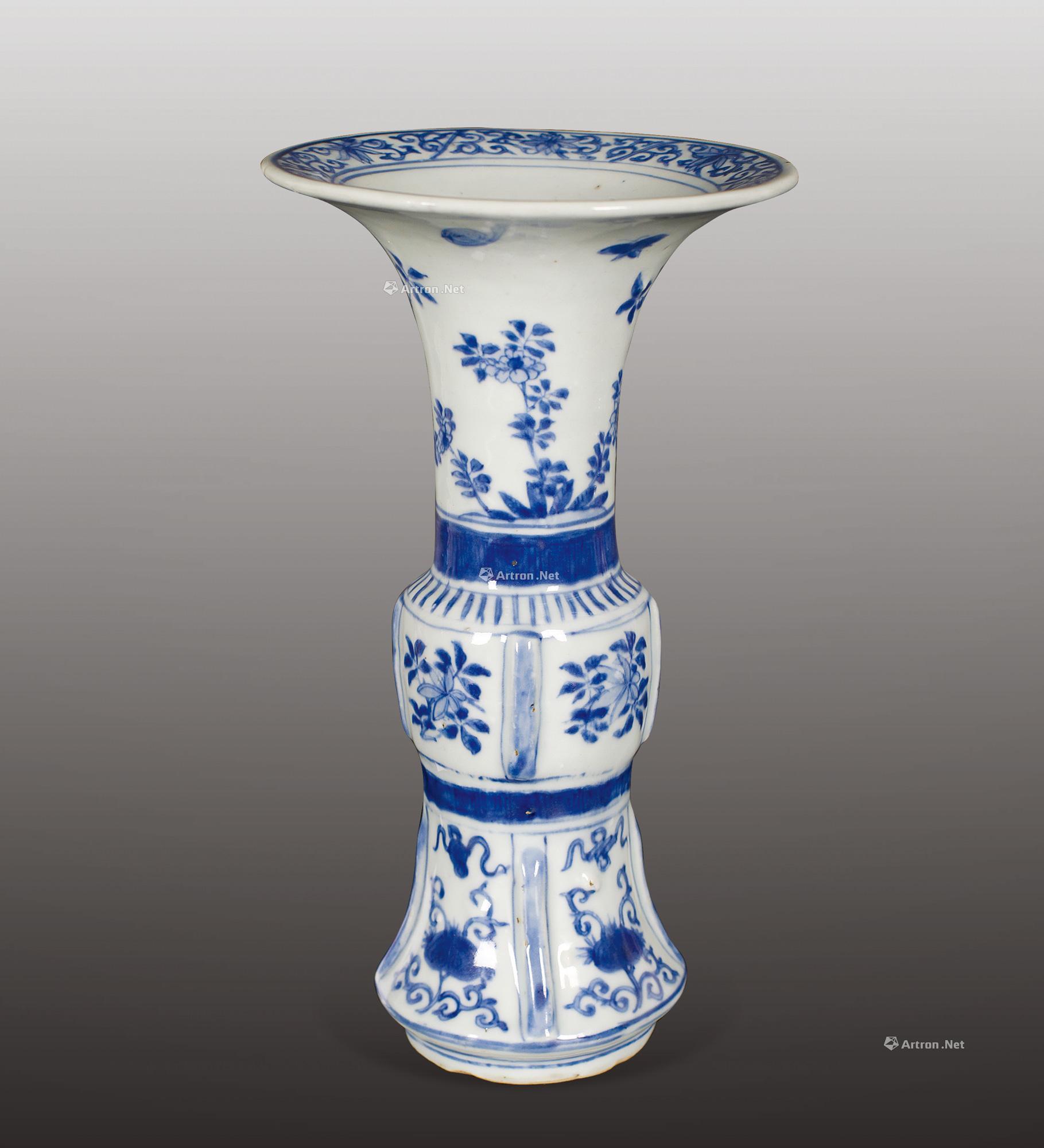 【明天启 青花洞石花卉纹花觚】拍卖品_图片_价格_鉴赏_明代青花瓷器