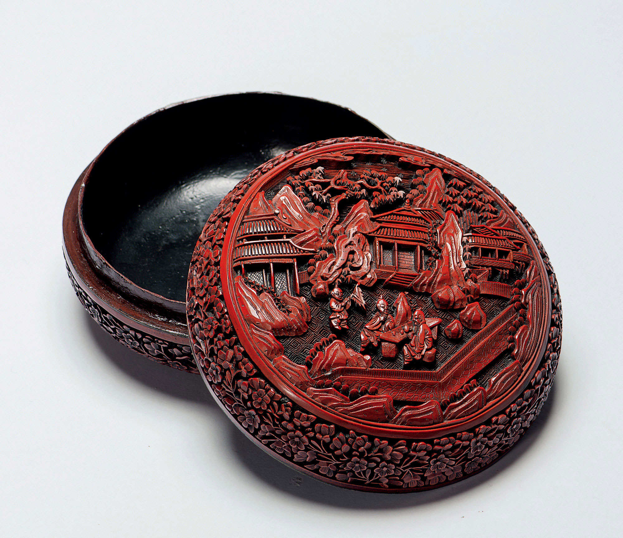 【清 剔红人物山水盖盒】拍卖品_图片_价格_鉴赏_漆器_雅昌艺术品拍卖