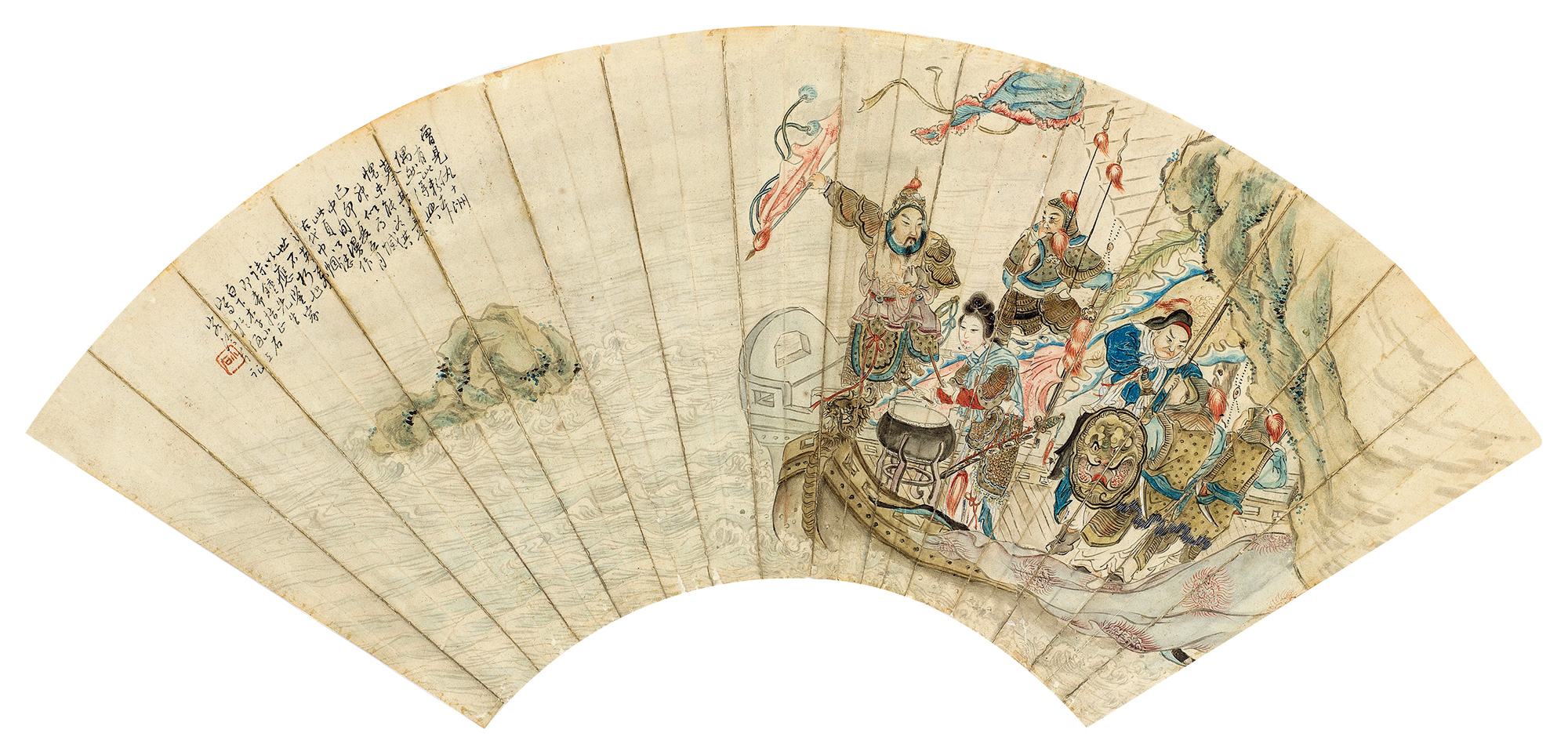 1311梁红玉击鼓退金兵镜心设色纸本