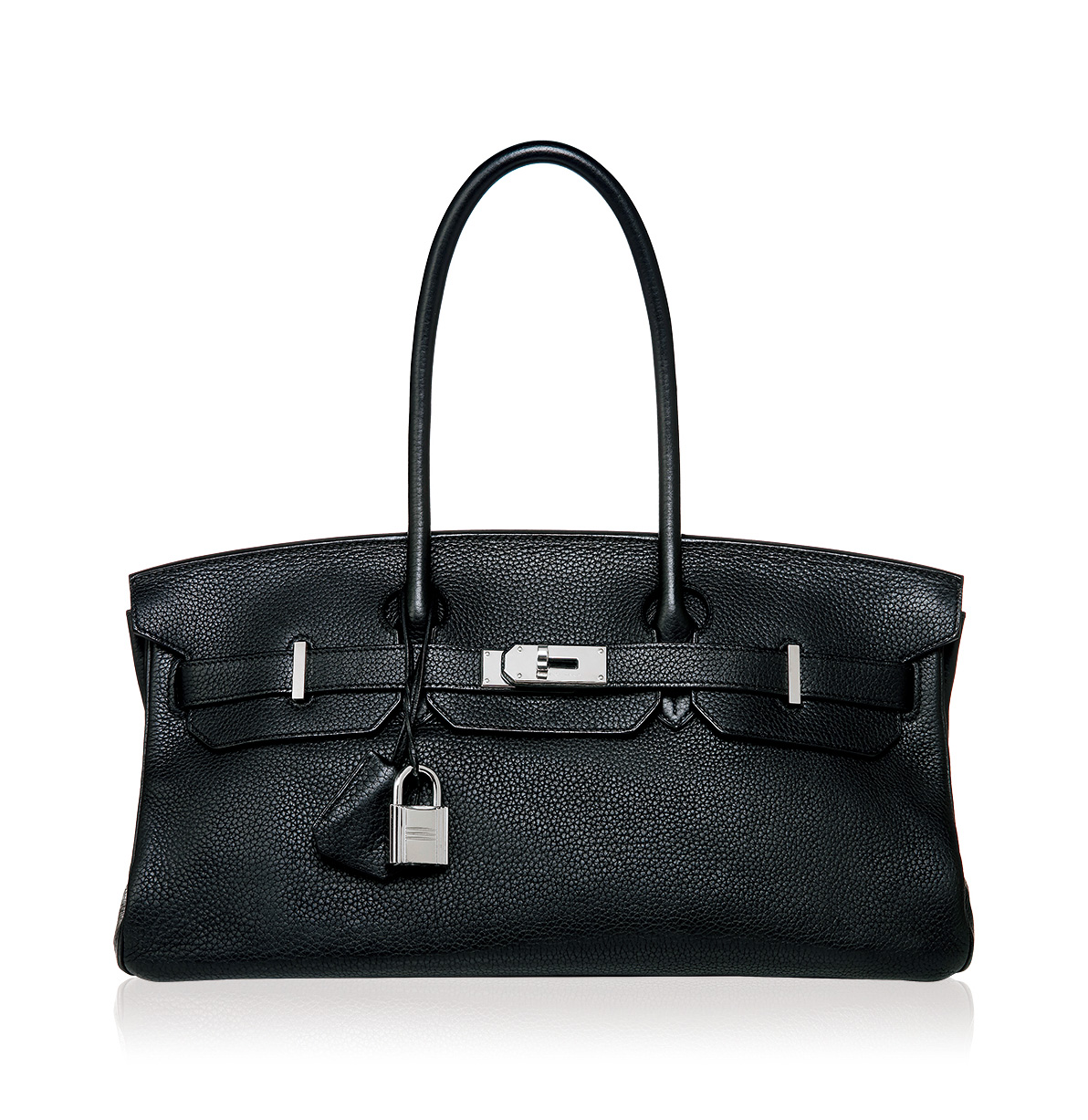 2633爱马仕2009黑色clemence牛皮shoulderbirkin包附银色金属配件