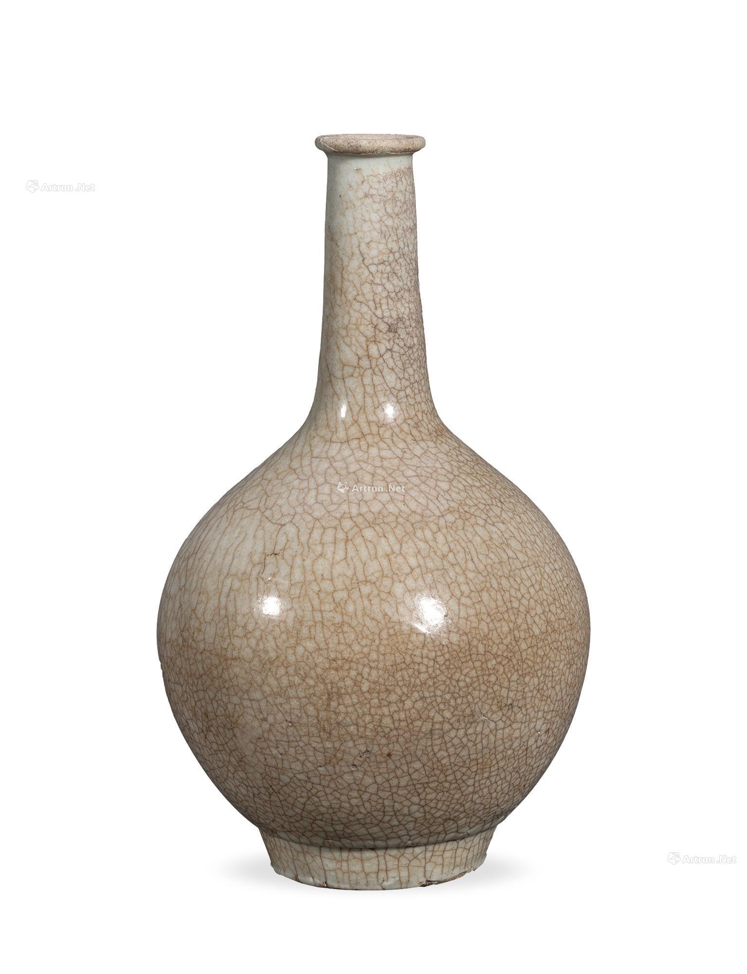 【明或更早 仿哥釉直口瓶】拍卖品_图片_价格_鉴赏_明代单色釉瓷器