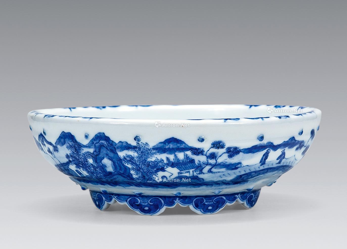 0669民国青花人物鼓钉洗