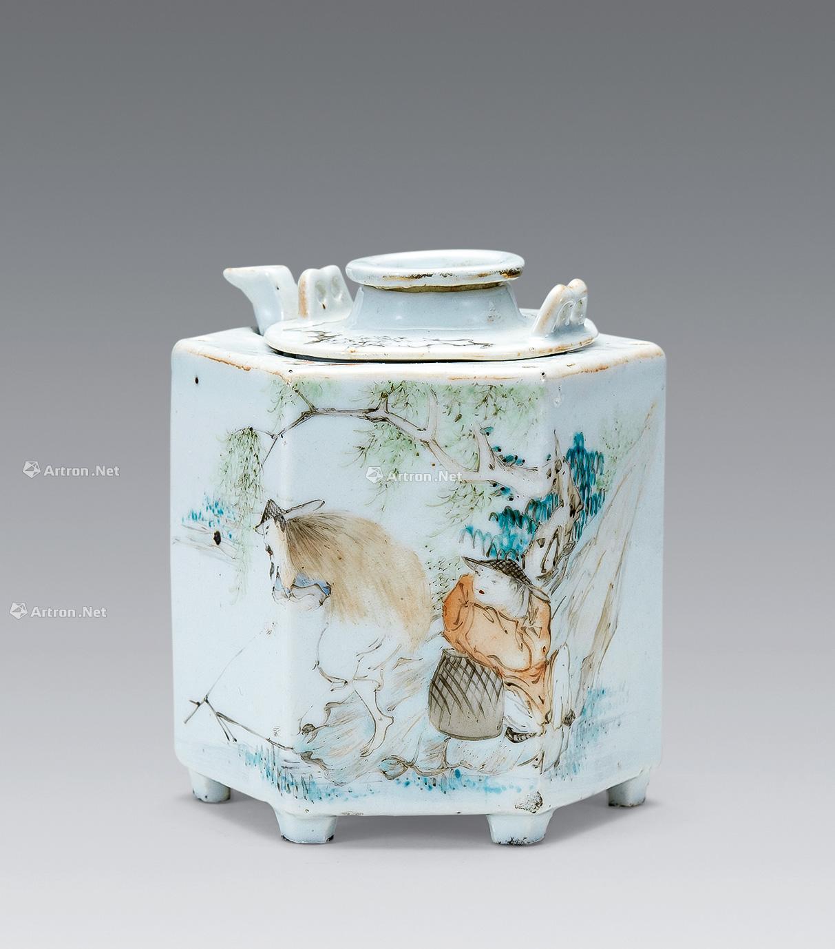 0673 光绪 浅绛彩任焕章人物套壶