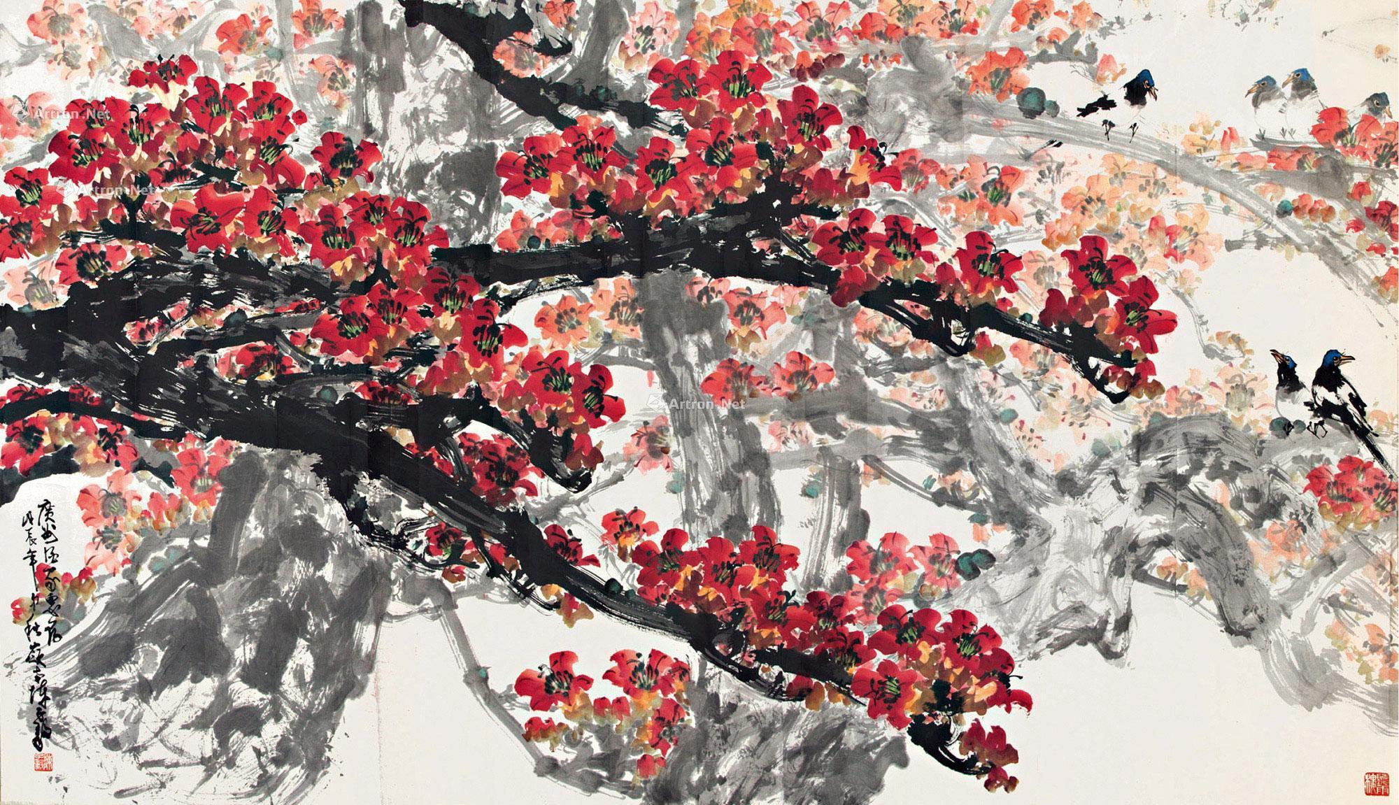 0221红棉镜片设色纸本