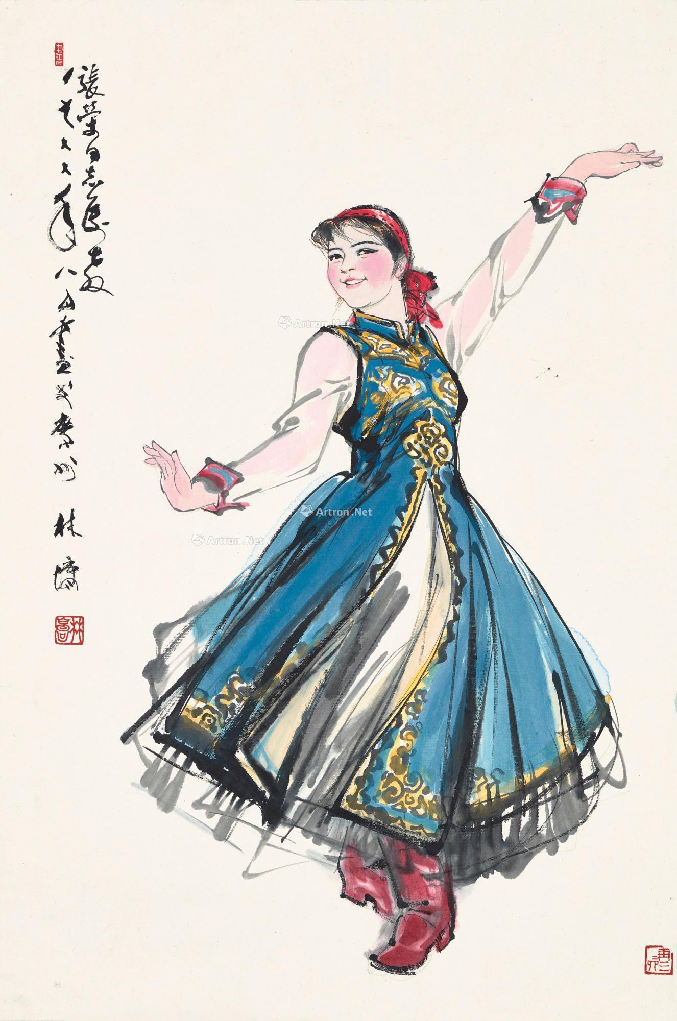 【1977年作 蒙古舞蹈 立轴 设色纸本】拍卖品