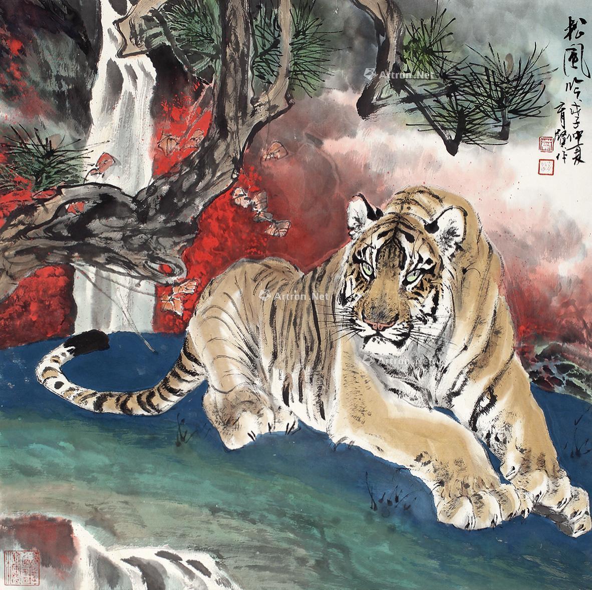0165虎镜片设色纸本