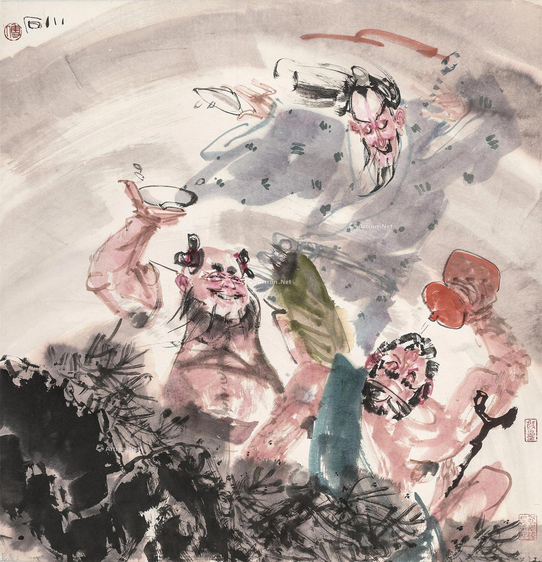 0253 狂饮图 立轴 纸本