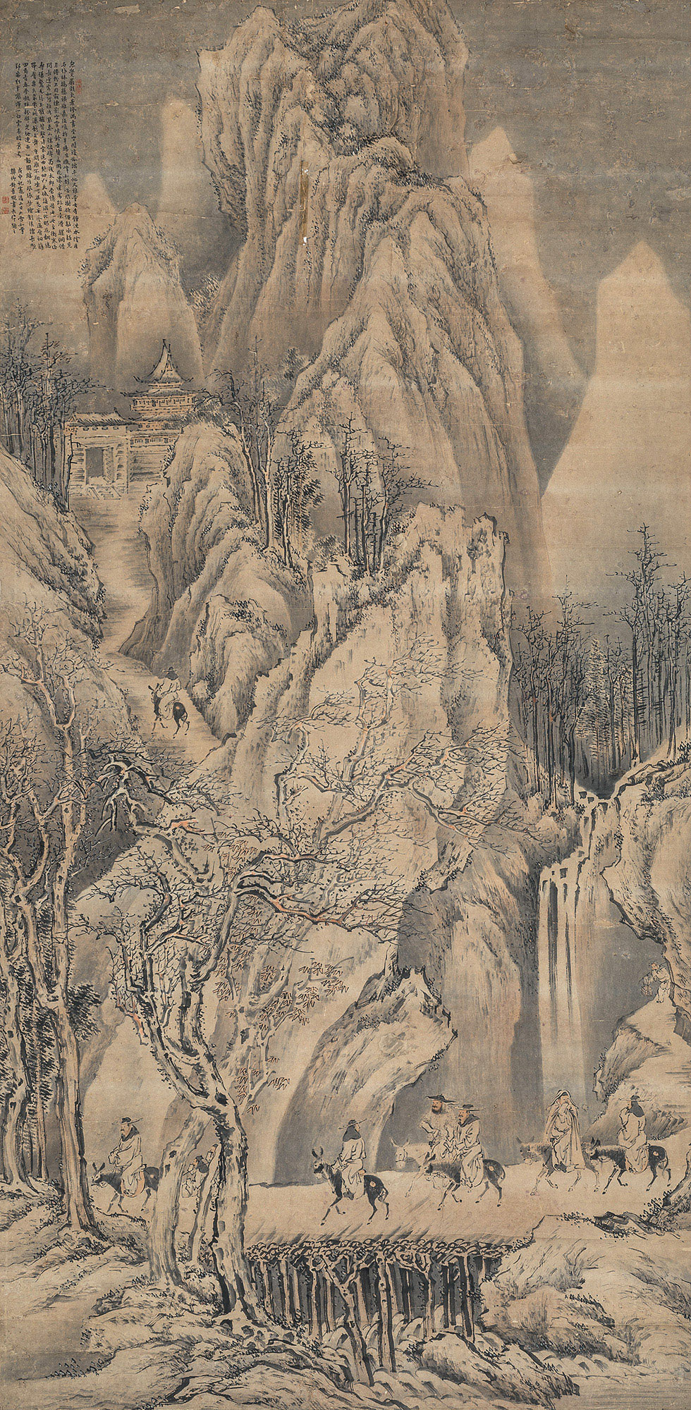 1854戊申1908年作雪山行旅图立轴纸本