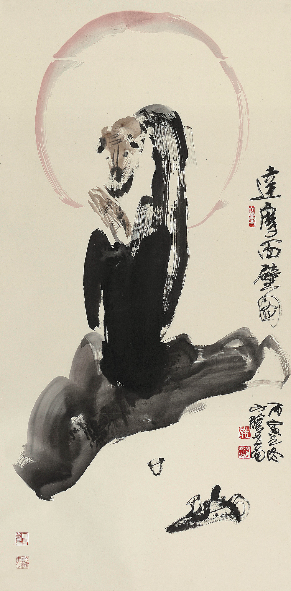 00291986年作达摩面壁图镜心设色纸本